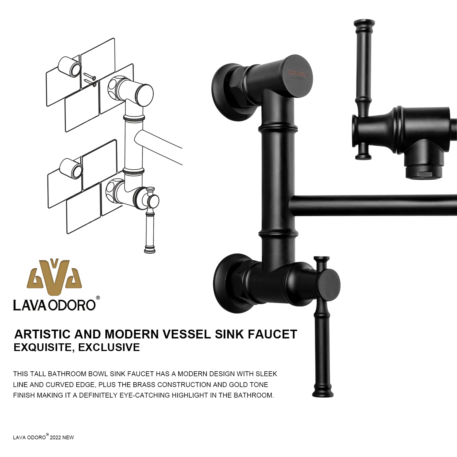 Premium Matte Black Pot Filler Faucet - 2 Attachment Wall Mount Kitchen Faucet with Swing Arm for Modern Homes | Perfect for Soup Pots, Pasta Cooking & Large Batch Meal Prep (Model PF312-MB)