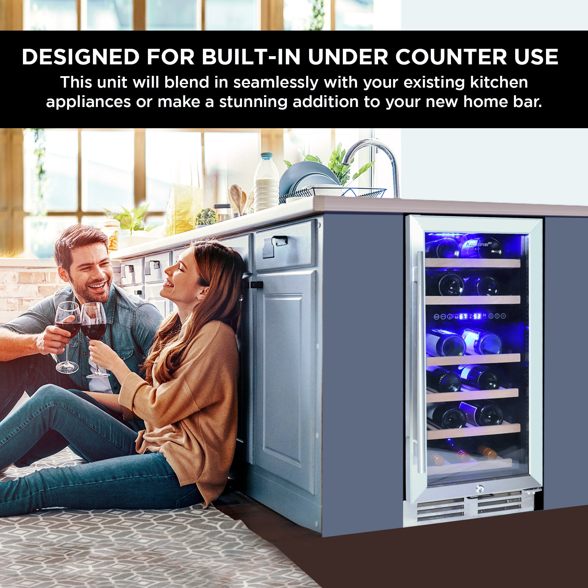Koolatron 28 Bottle Dual Zone 15 Inch Under Counter Wine Cooler with Lock - Built-In or Freestanding Beverage Fridge, Stainless Steel Door Frame, UV Protective Glass & Beechwood Bottle Racks - Perfect for Home Bars, Restaurants, and Wine Cellars