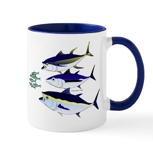 White/Navy Inside - Three Tuna Chase Sardines Fish Mug