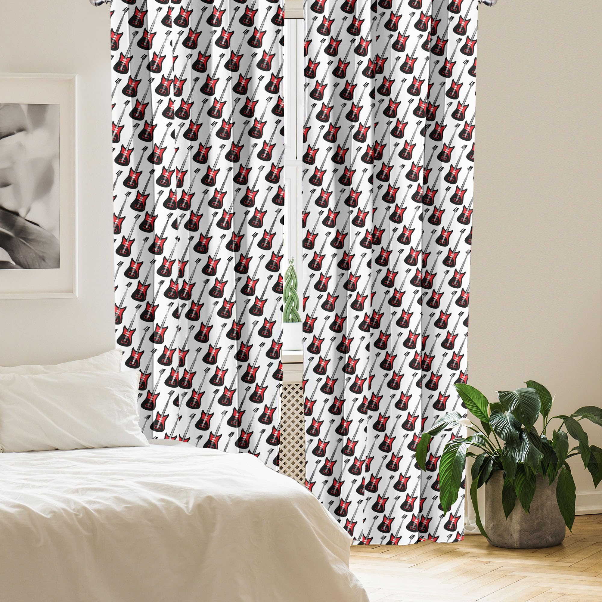 Ambesonne Electric Guitar Window Curtains - Rock Music Themed Decor with Diagonal Guitar Pattern, Lightweight 2-Panel Set with Rod Pocket (28