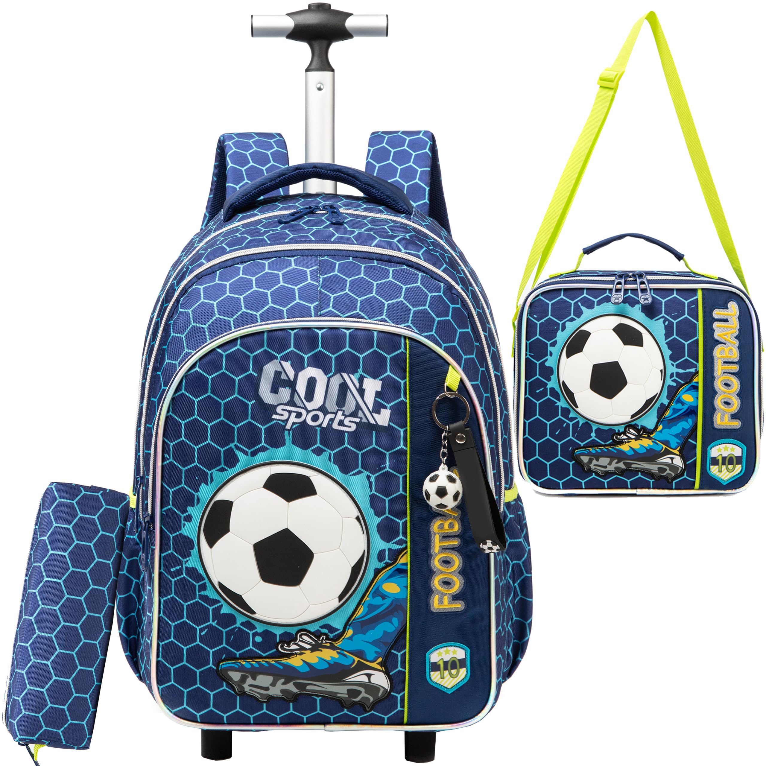 Rolling Backpack with Wheels for Kids - Durable School Backpack for Boys & Elementary Students, Includes Lunch Bag & Pencil Case - Perfect for School, Travel & Daily Use