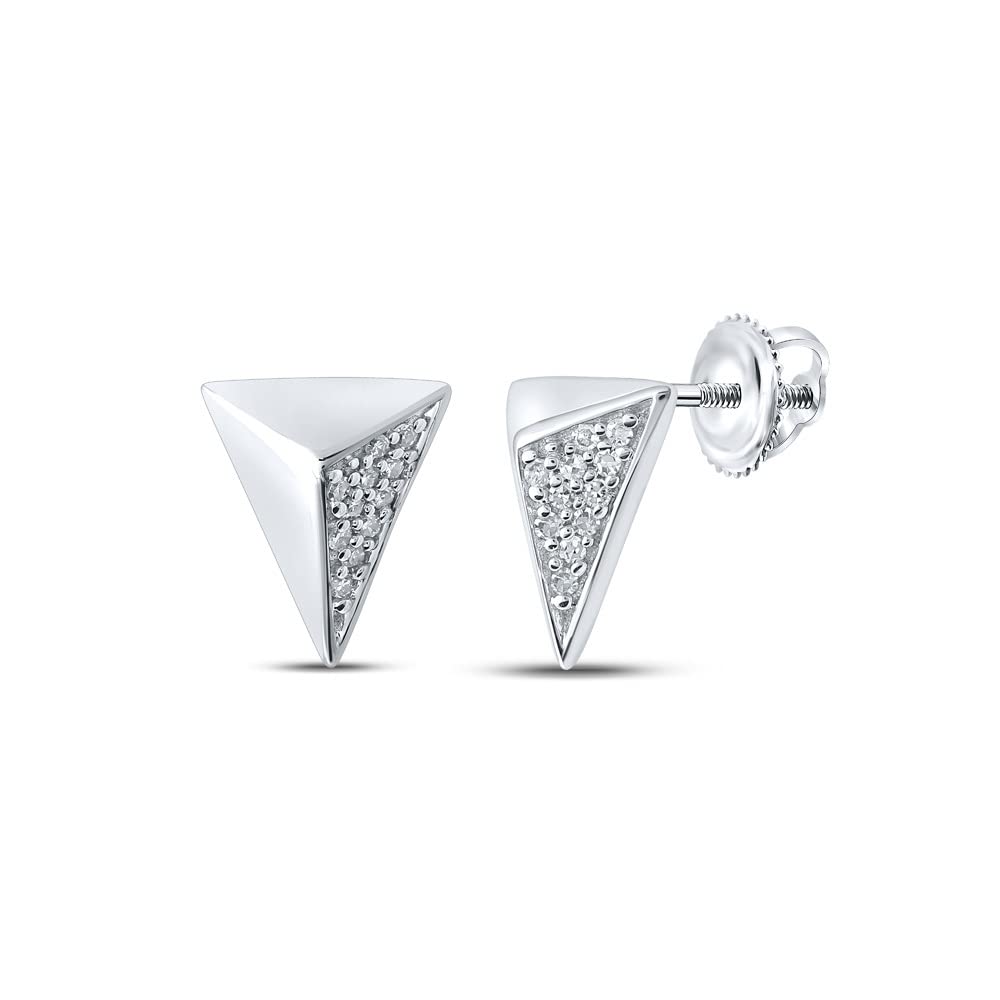 10K White Gold Women's Round Diamond Triangle Stud Earrings 1/20 CTTW - Elegant Everyday Jewelry for Work & Special Occasions