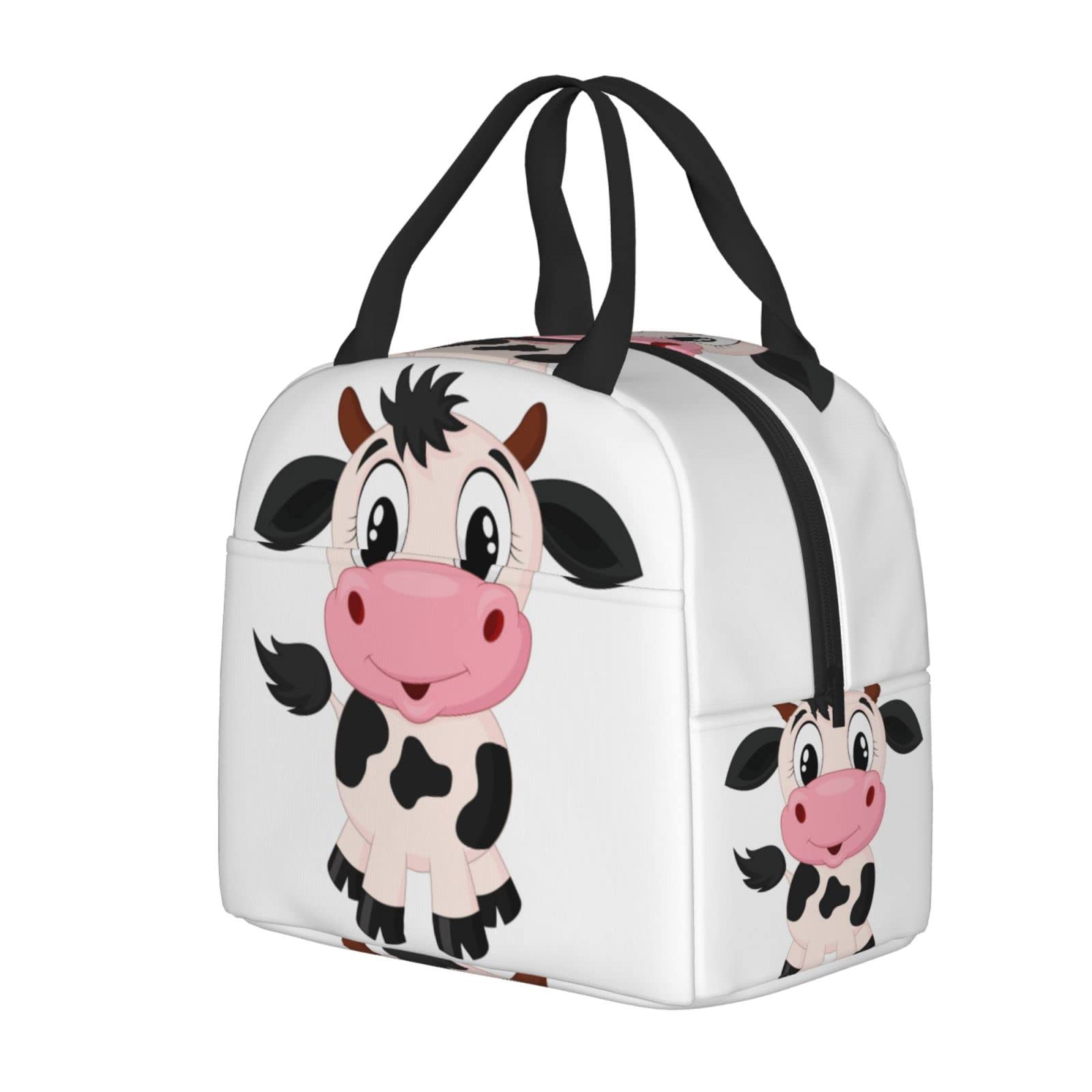 **Insulated Lunch Box with Cute Cartoon Milk Cow Design - Reusable Meal Bag for School, Work, Travel & Picnic - Food Container for Kids, Men & Women**