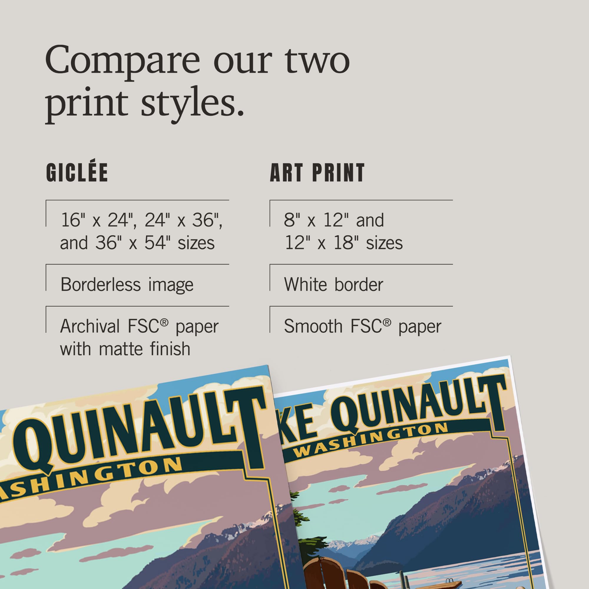 Lantern Press 24x36 Inch Giclee Art Print - Lake Quinault & Adirondack Chairs Wall Decor for Living Room, Bedroom & Office | Washington Landscape Artwork