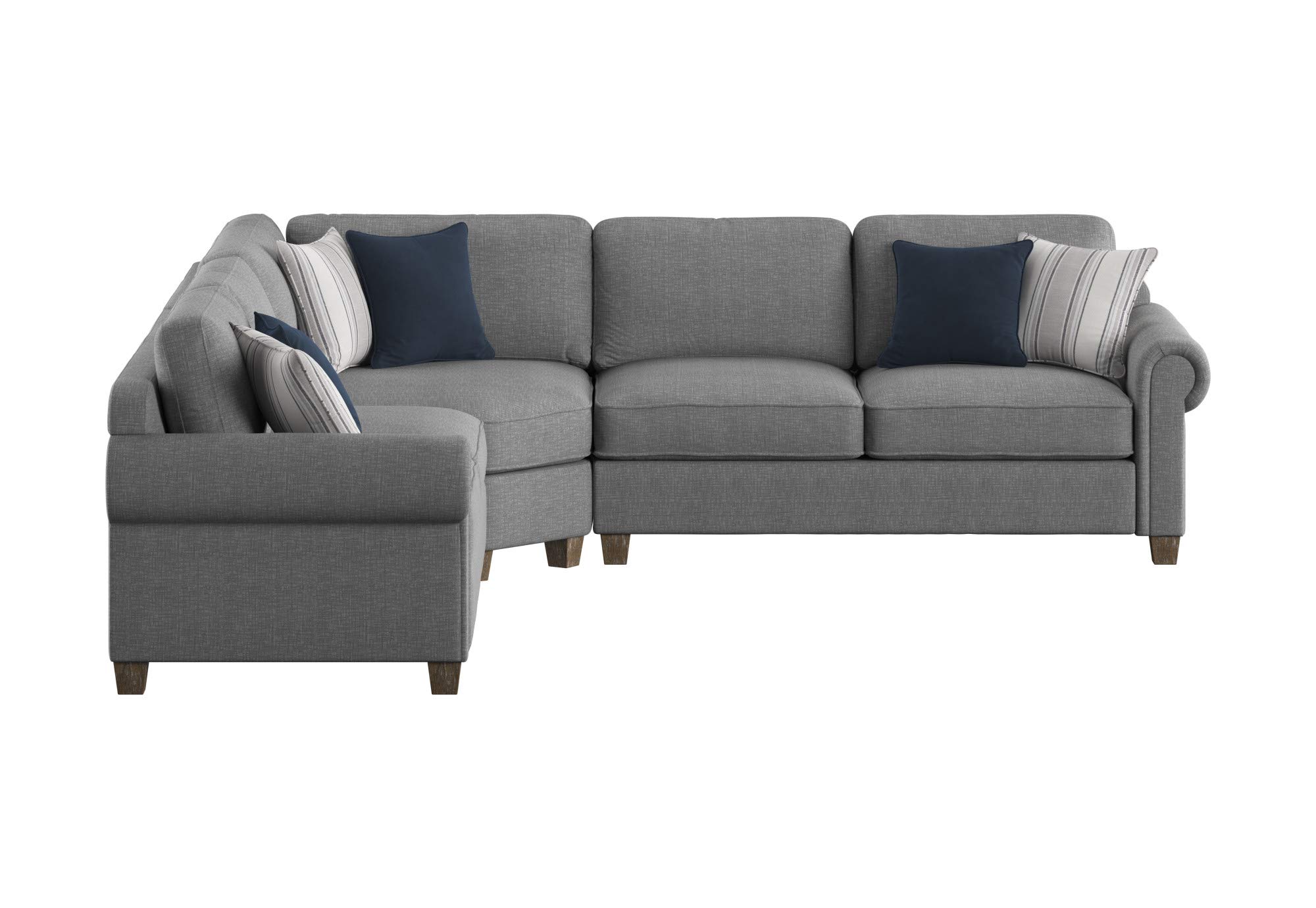 Lucy Stone Gray Sectional Sofa with Pillows & Wood Legs for Living Room