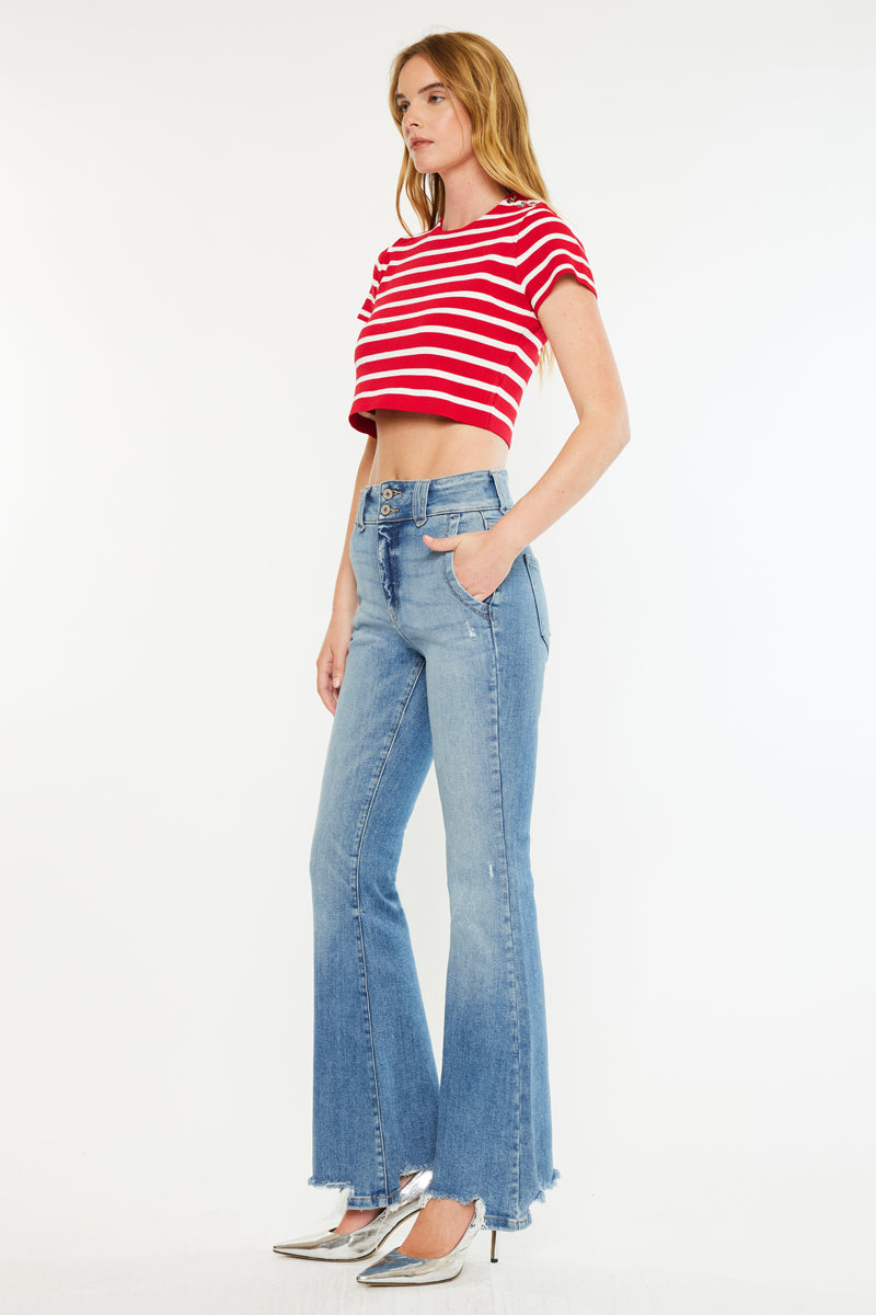 Giselle High Rise Flare Jeans for Women - Vintage 70s Inspired Stretch Denim Pants - Perfect for Casual Outfits, Date Nights & Boho Style