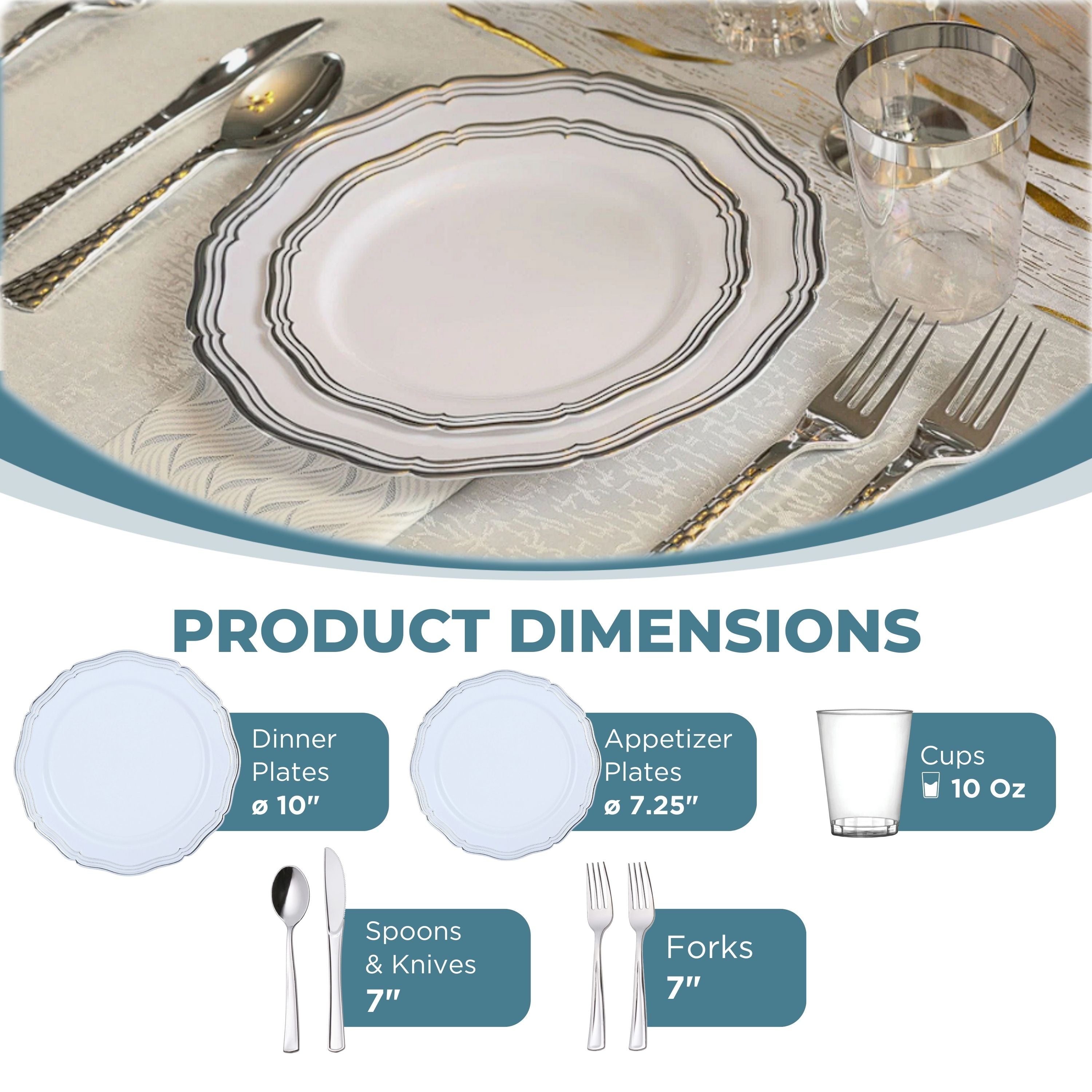 Elegant White and Silver Plastic Party Bundle Set - Premium Aristocrat Collection for Birthday, Wedding & Special Events Decorations