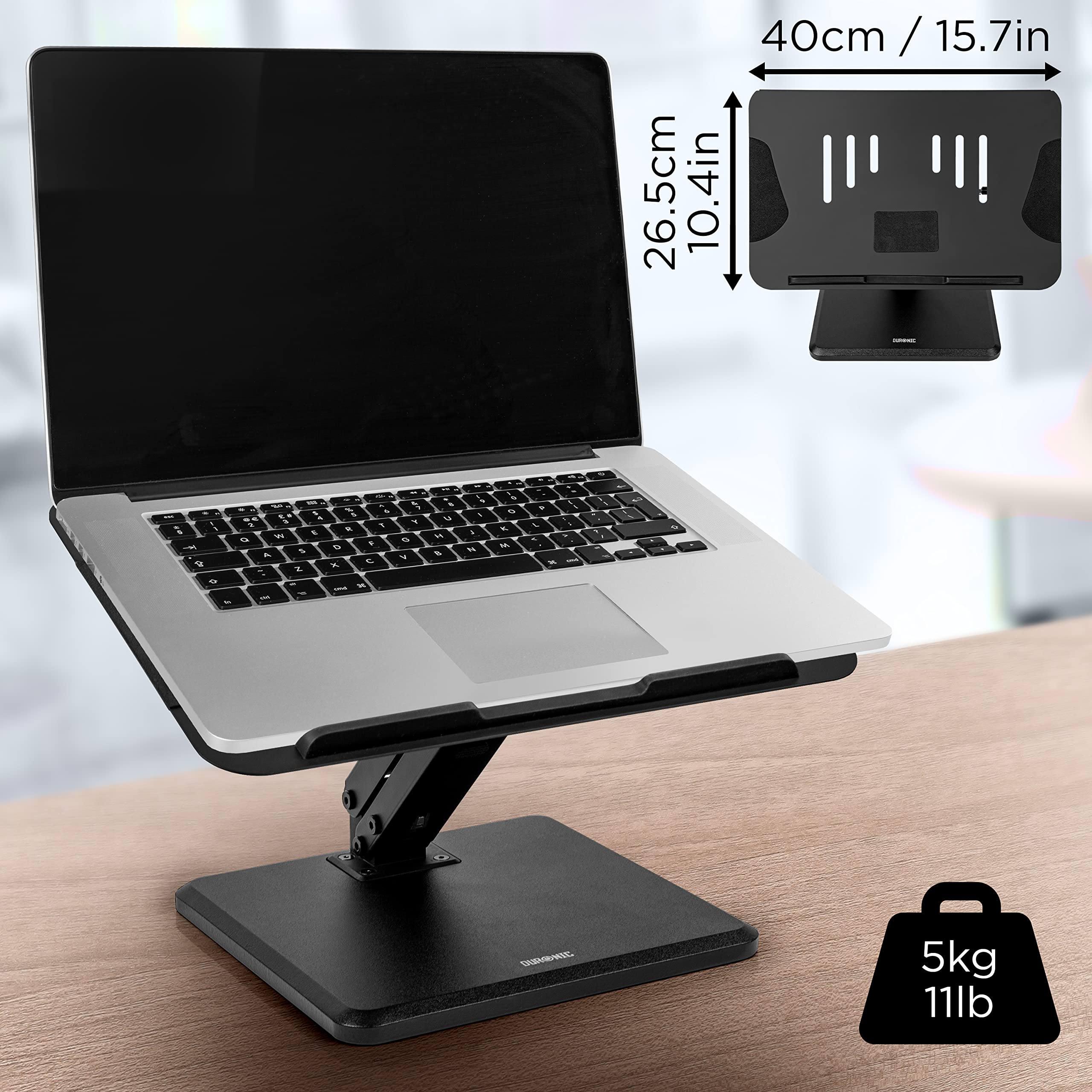 Duronic DML125 Adjustable Laptop Stand with Tilting Arm - Ergonomic Desktop Riser for MacBook Pro/Air, Surface, Samsung & Notebooks - Perfect for Home Office, Gaming & Workspace Setup