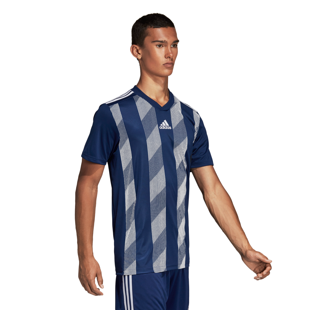 Adidas Adult Striped 19 Jersey - Dark Blue & White Soccer Shirt for Men | Comfortable Sports Jersey for Training & Match Play
