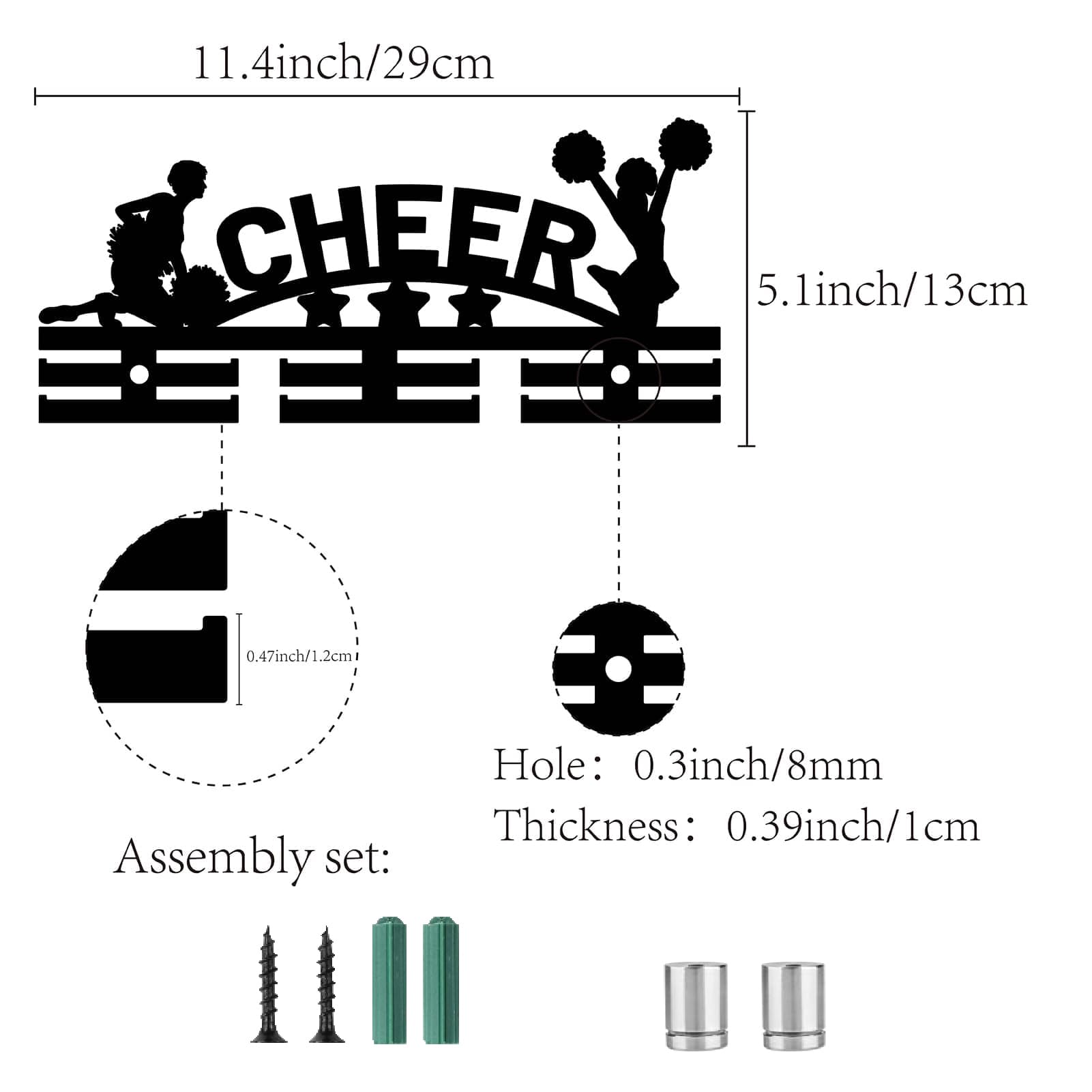 CREATCABIN Equestrian Medal Display Rack - Black Acrylic Wall Mounted Medal Holder with 12 Hooks & 3 Rows - Perfect for Organizing Riding, Dancing, and Running Awards (11.4x5 Inch) - Ideal for Equestrian Clubs, Dance Studios, and Sports Trophy Rooms