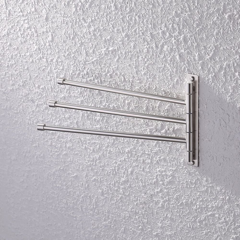 KES 13.8 Inch Swing Arm Towel Bar - Wall Mount 3-Arm Towel Holder with SUS304 Stainless Steel Brushed Finish (A2102S3-2) - Perfect for Bathroom, Kitchen & Laundry Room Organization