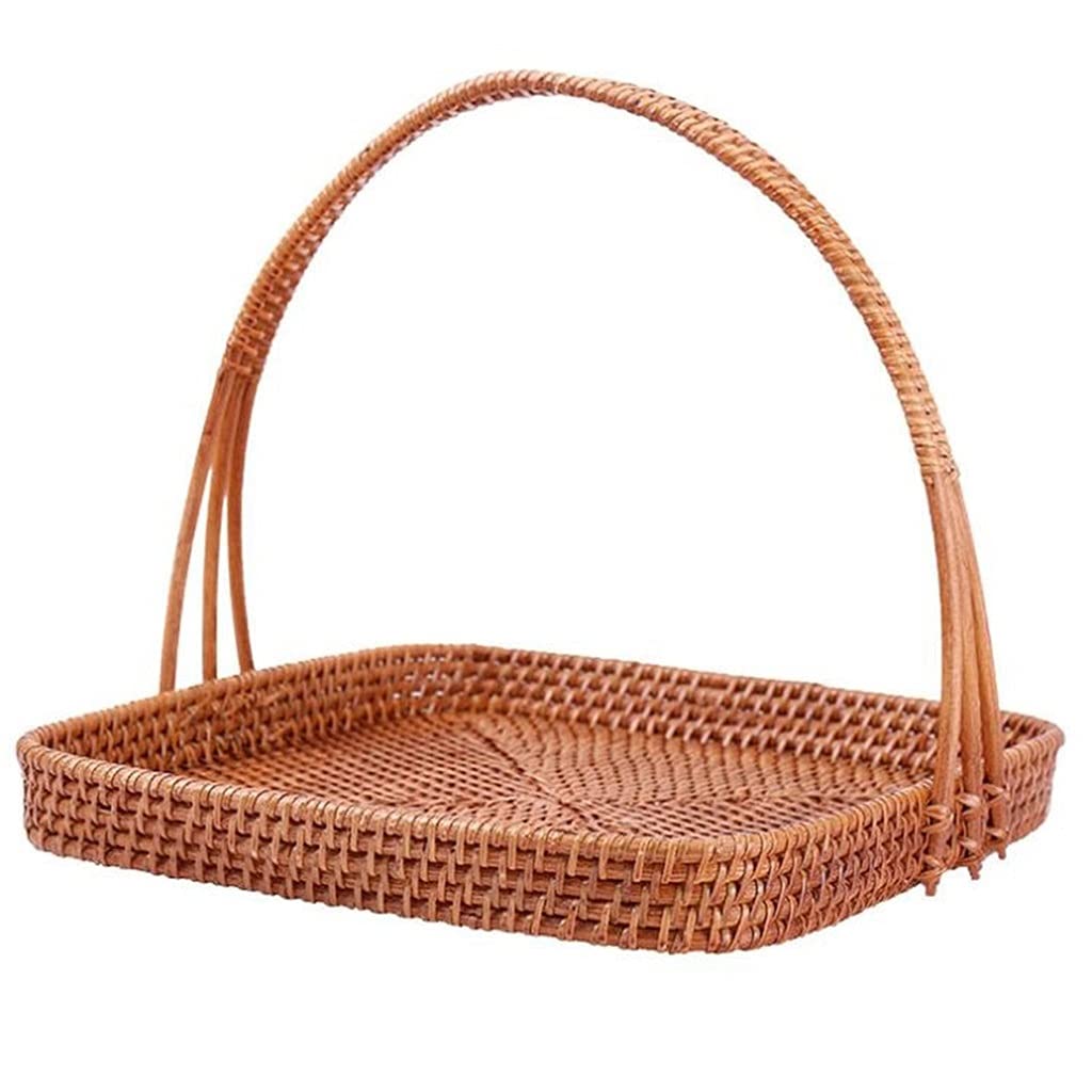 Stylish Brown Woven Rattan Fruit Basket with Handle - Creative Storage Organizer for Fruits, Snacks, Picnic & Home Decor | Perfect for Kitchen Counter, Dining Table & Outdoor Gatherings