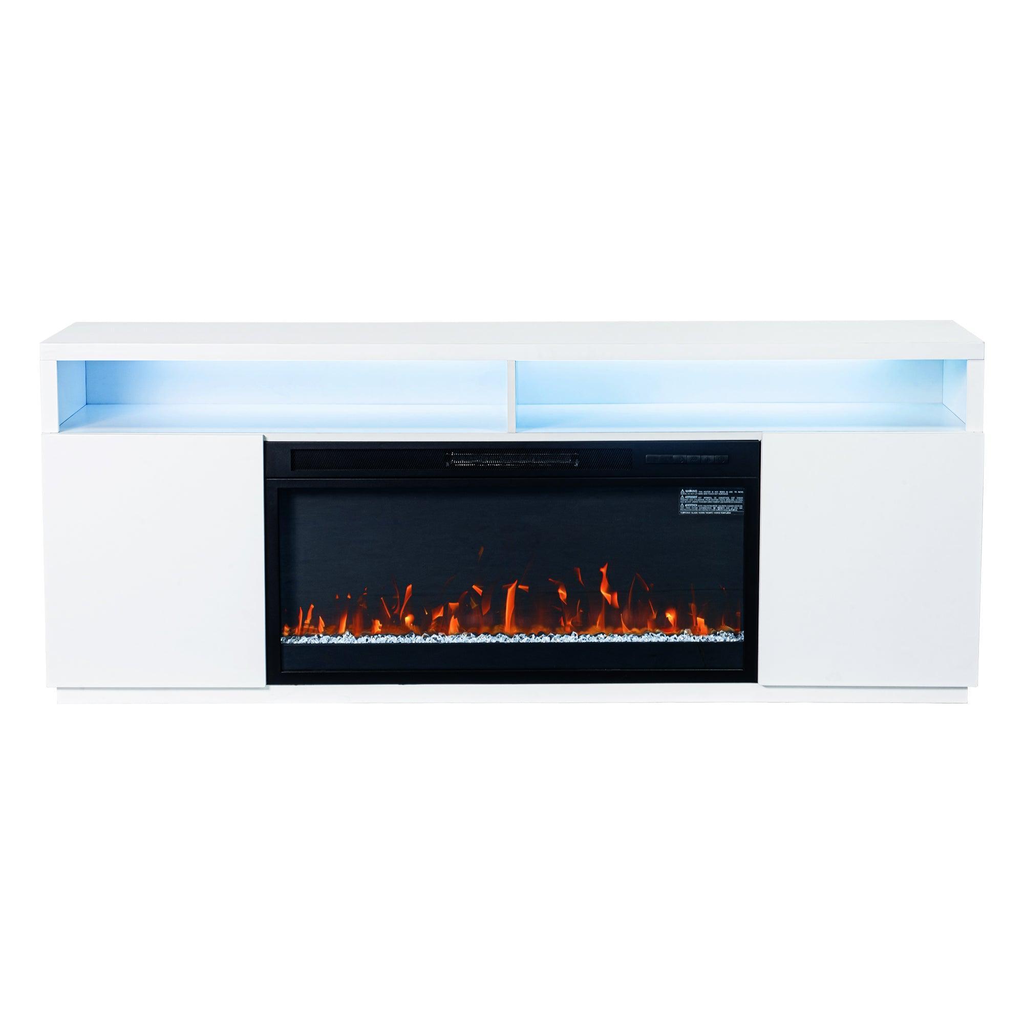 Modern 68-Inch LED TV Stand with 36-Inch Insert Opening & Electric Fireplace - Black or White - Perfect for Living Room Home Theater & Cozy Winter Nights