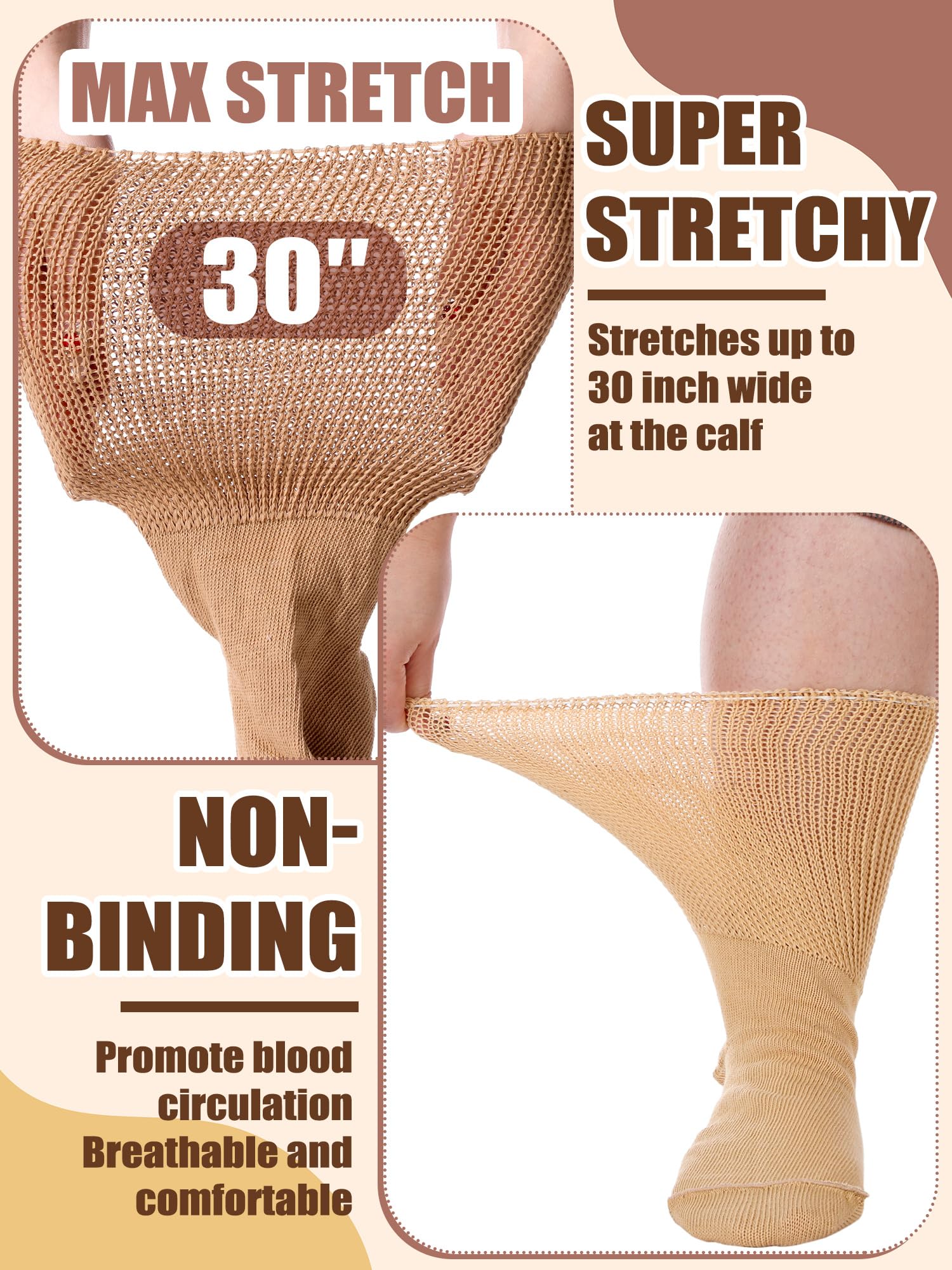 4 Pairs Wide Lymphedema Socks for Women 9-11 - Comfort for Swollen Feet & Bariatric Use
