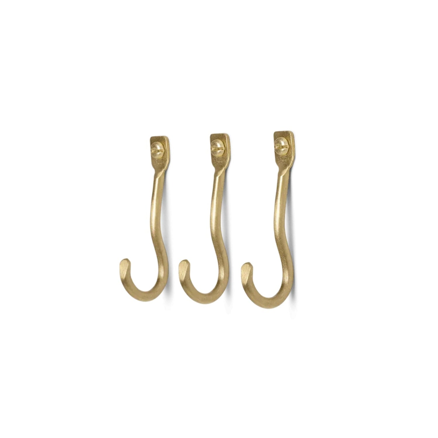 FERM LIVING Curvature Hooks - Set of 3 Brass Wall Hooks for Bathroom, Bedroom & Entryway Organization | Modern Home Decor & Storage Solution