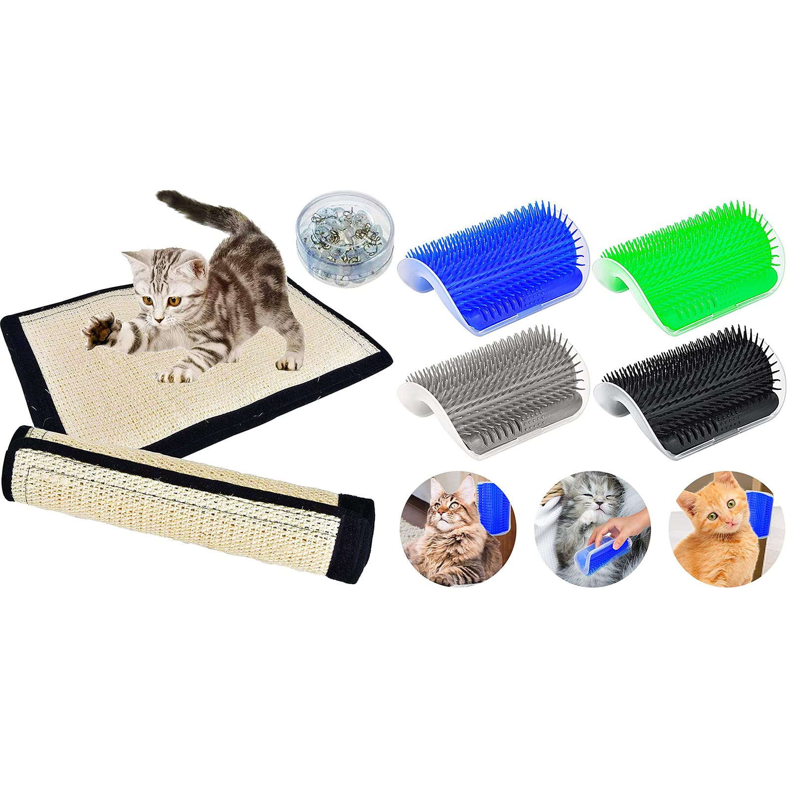 Premium Cat Scratch Pad 2-Pack - Non-Scratch Couch Corner Protector, Kitty Scratching Bed Post & Tree Ramp with Cardboard Replacement | Includes 4PCS Upgraded Cat Slicker Brushes for Grooming | Perfect for Indoor Cats to Protect Furniture & Self-Grooming
