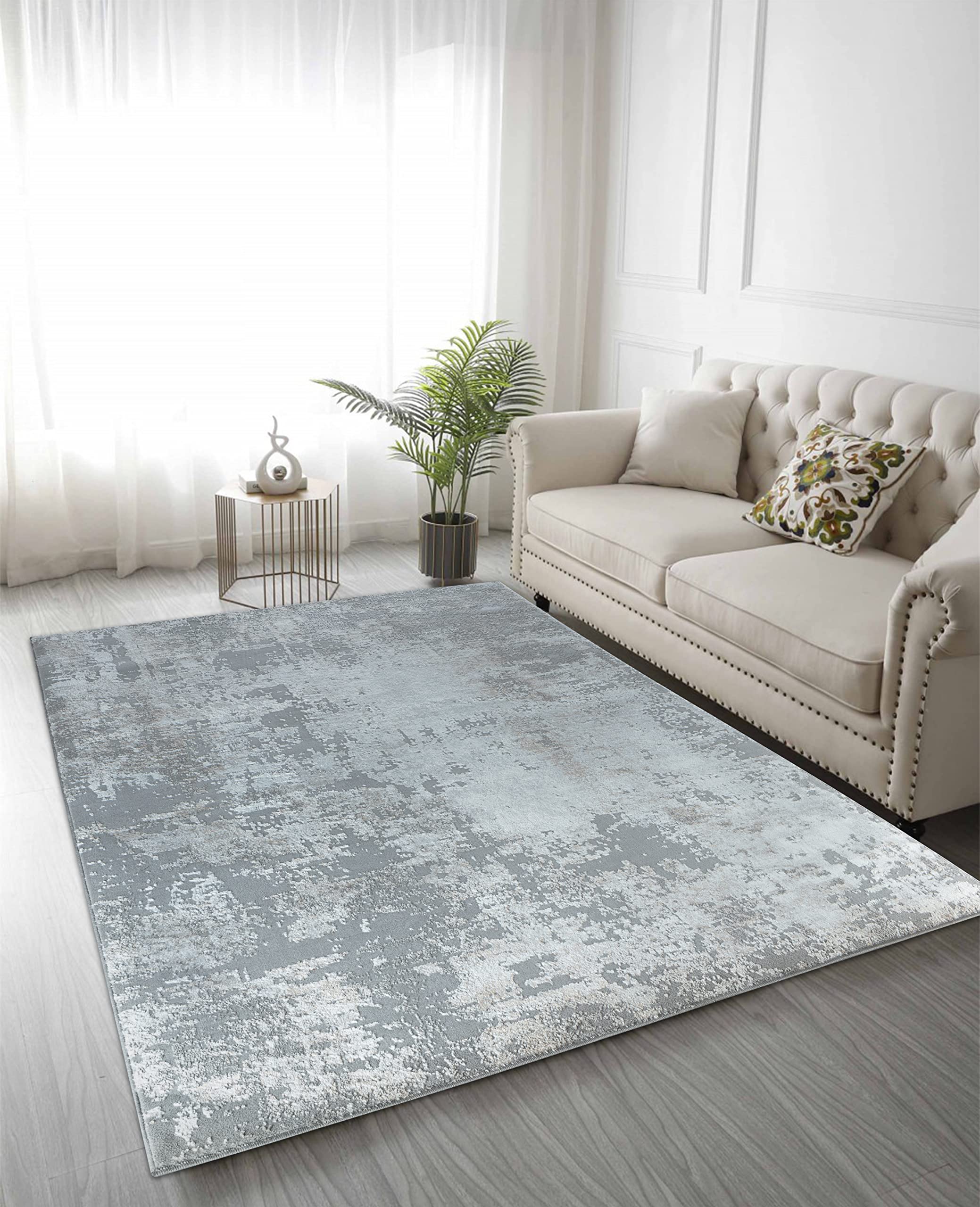 Modern Abstract Area Rug 8x10 - Gray Faded Large Rug for Living Room, Bedroom, Home & Office - Soft Non-Slip Floor Carpet for Cozy Decor & High Traffic Areas
