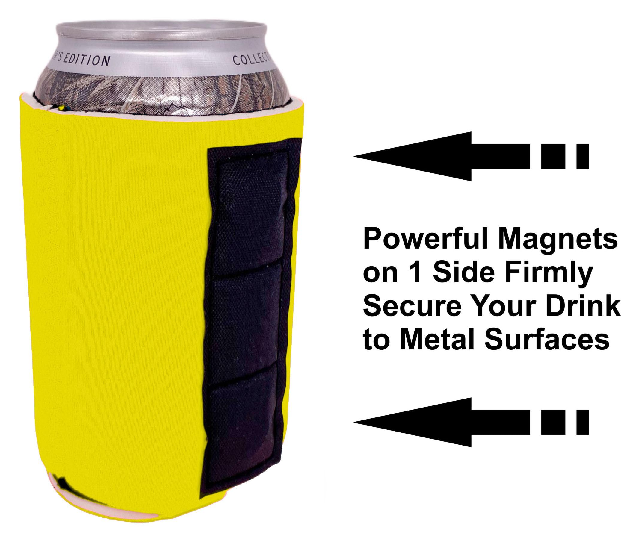 Blank Magnetic Can Coolers (6 Pack) - Yellow Insulated Beer Sleeves for Cans, Perfect for Parties, BBQs, and Outdoor Events - Keep Drinks Cold with Strong Magnet Base