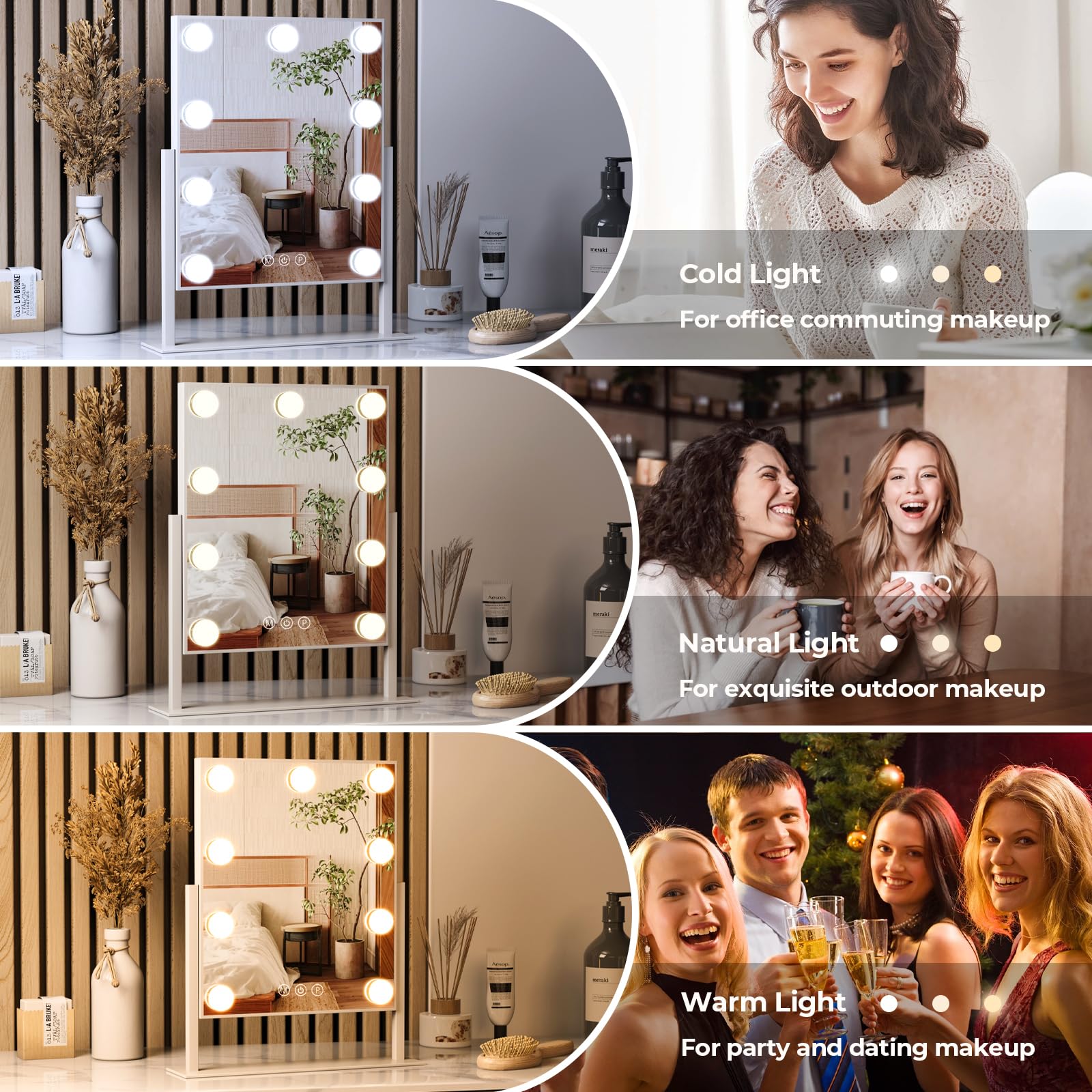 ZL ZELing LED Vanity Mirror with Lights - 10X Magnification Makeup Mirror with Smart Touch Control, 3 Color Dimmable Lighting & 360° Rotation - Perfect for Home Makeup, Salon, Dressing Room & Professional Beauty Application