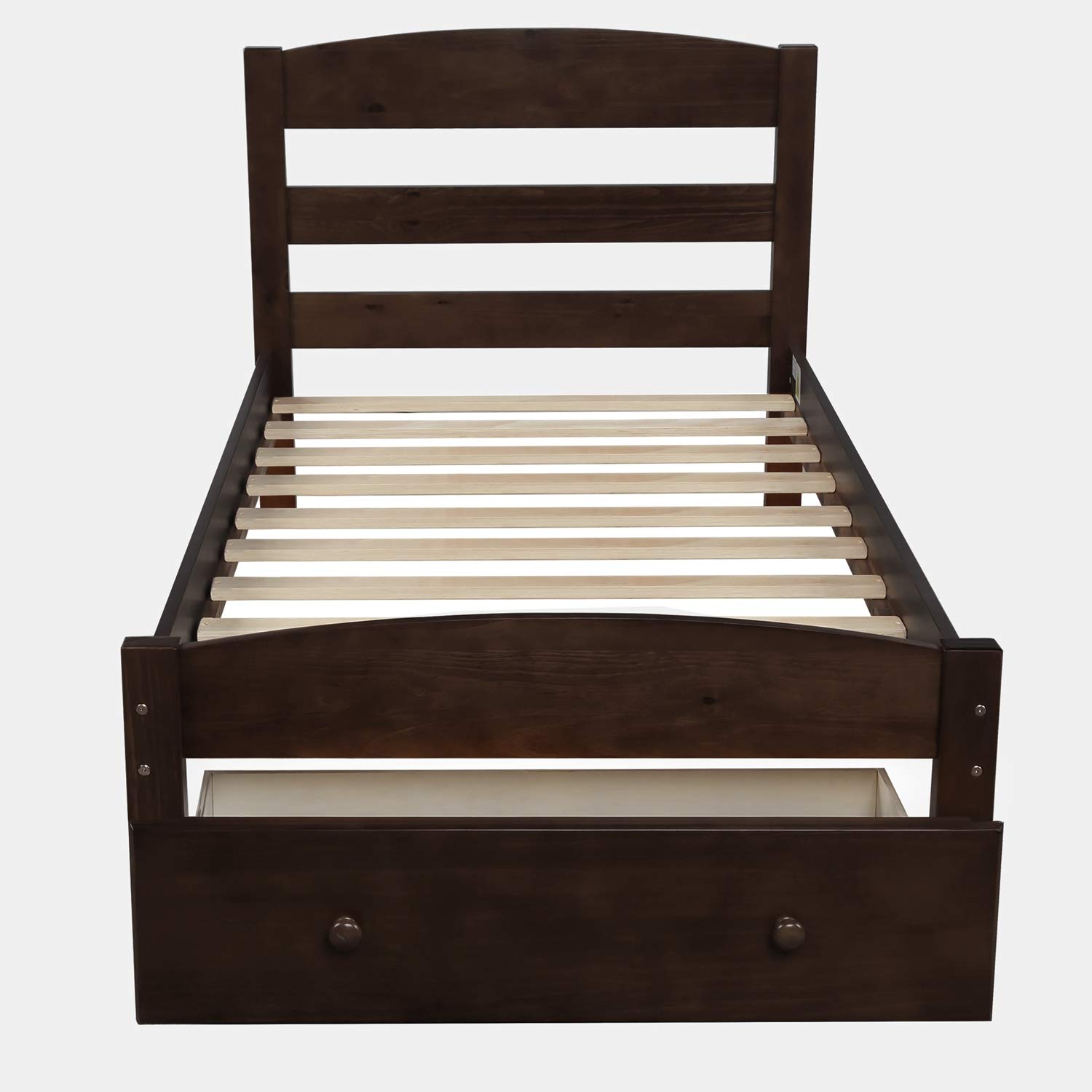 **Solid Wood Twin Bed Frame with Storage Drawer & Wood Slat Support - No Box Spring Needed, Easy Assembly, Classic Espresso Design - Perfect for Kids' Rooms, Guest Beds & Small Spaces**