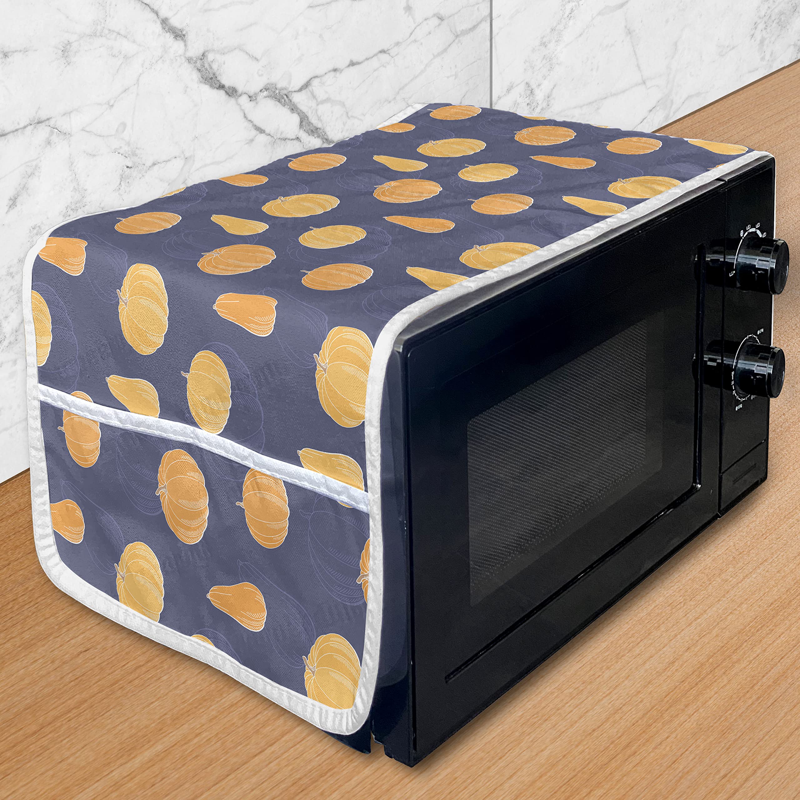 Ambesonne Pumpkin Microwave Cover - Waterproof Kitchen Organizer with Pockets, 36
