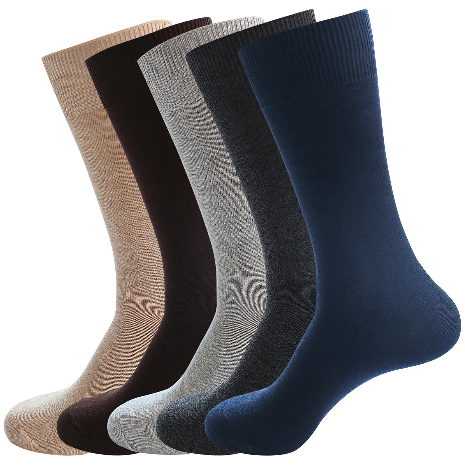 Premium Men's Dress Socks 5-Pack - 100% Cotton Business Formal Socks for Office & Wedding - Soft, Breathable, Calf-Length Crew Socks for Work, Dress Shoes & Everyday Comfort