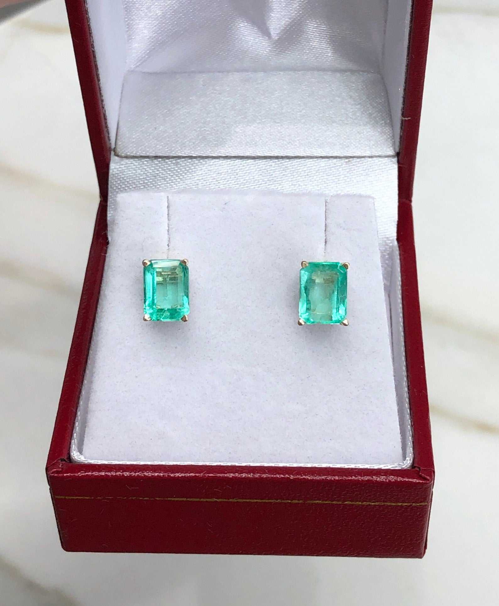 2.05 Carat Total Weight (TCW) Bright Rich Green Emerald Cut Stud Earrings in 14K Gold – Perfect for Weddings, Parties & Special Occasions