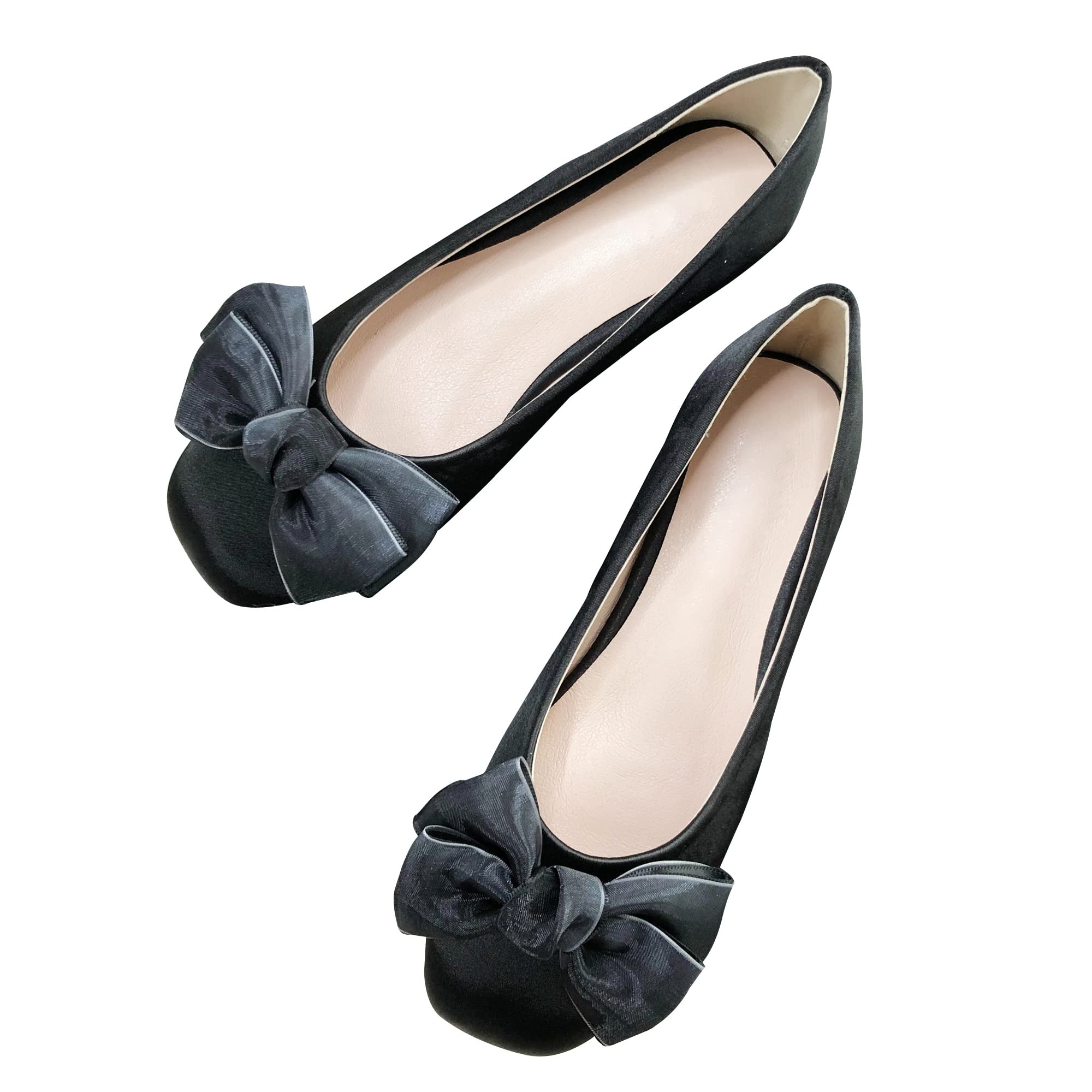 Elegant Bow-Knot Ballet Flats for Women - Comfortable Square Toe Loafers, Satin Bridal Dress Shoes for Wedding, Party & Special Occasions - Green, Size 4.5