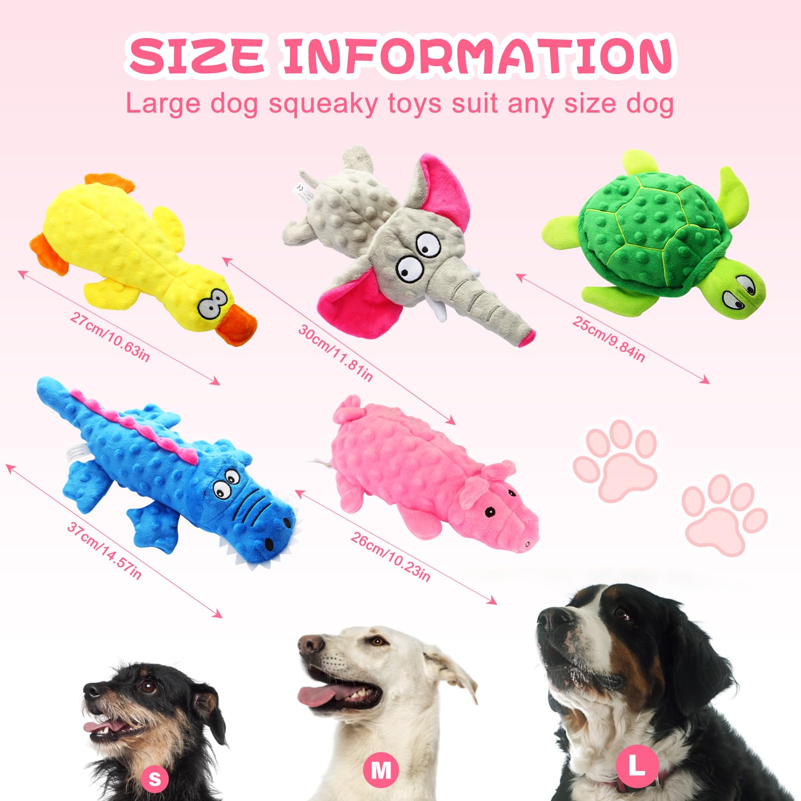 Durable 5 Pack Stuffed Animal Dog Toys for Aggressive Chewers - Squeaky Chew Toys for Small, Medium & Large Dogs - Tough Puppy Chew Toys for Indoor & Outdoor Play