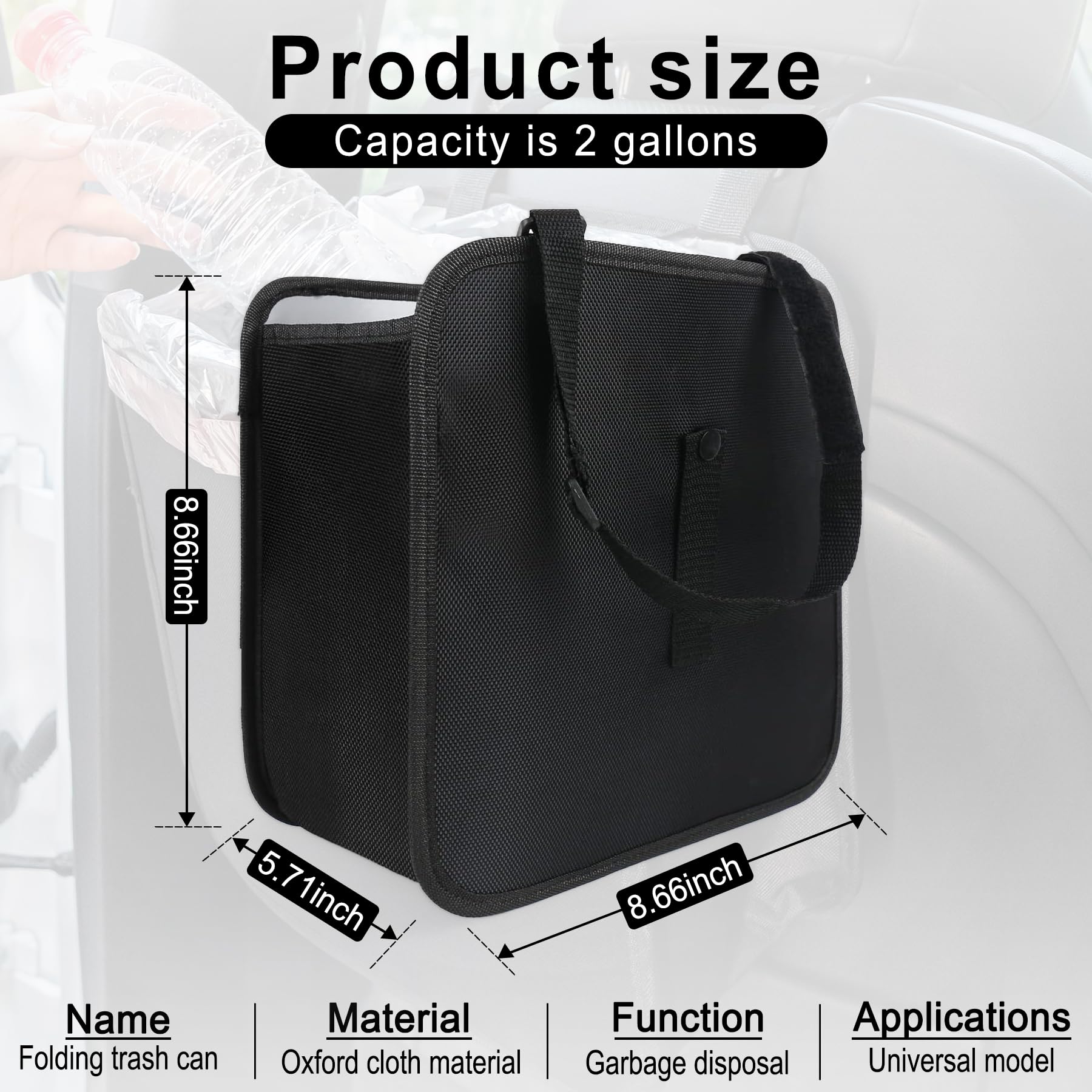 Foldable Car Trash Can with Leakproof Design - 2 Gallon Collapsible Hanging Garbage Bag for Vehicles | Waterproof Automotive Storage Accessory | Perfect for Road Trips, Commuting & Keeping Car Interior Clean