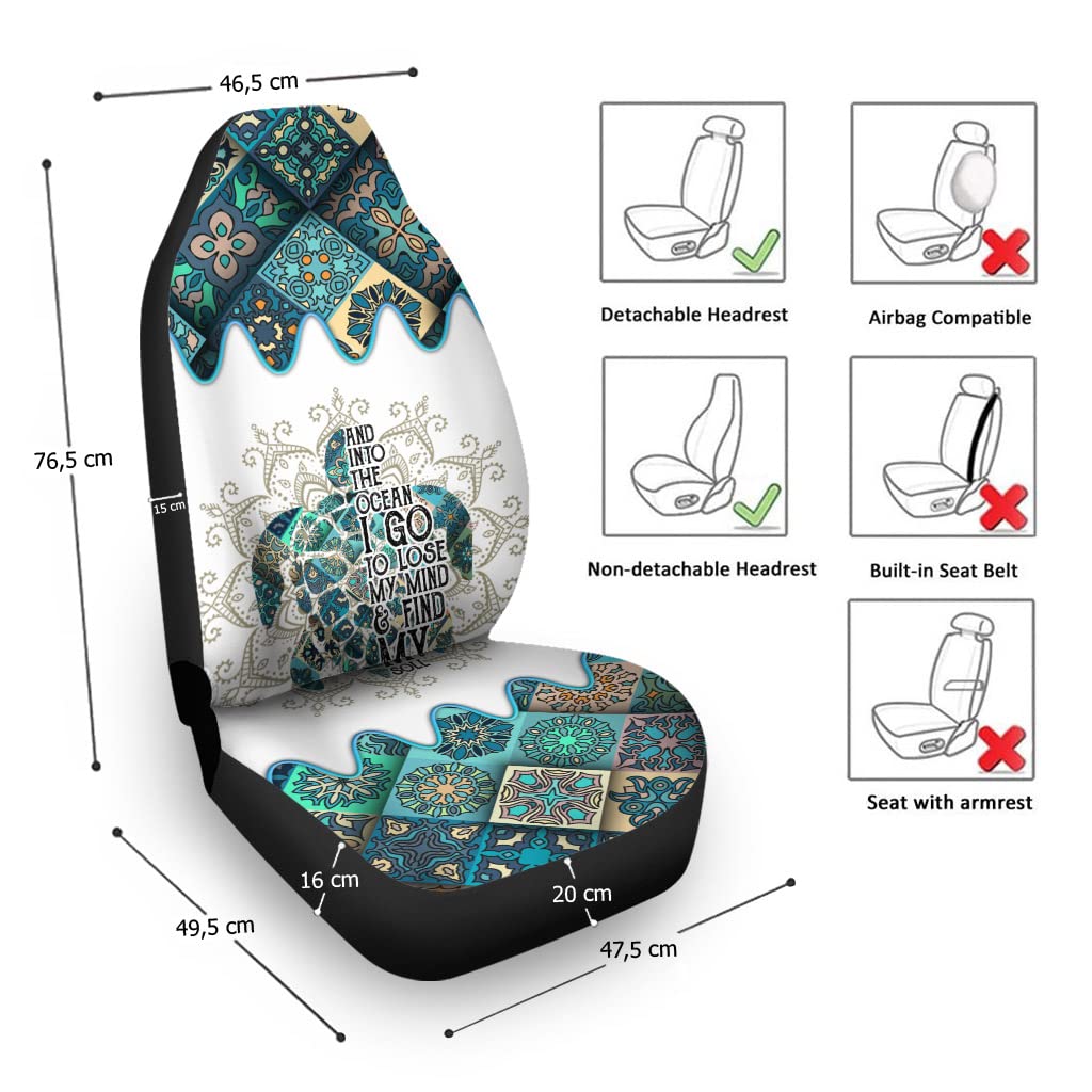 Premium Universal Car Seat Covers Set of 2 - Sea Turtle Design, Breathable & Non-Slip for Cars, Sedans, Trucks, SUVs & Vans | Perfect for Road Trips, Commuting & Family Travel