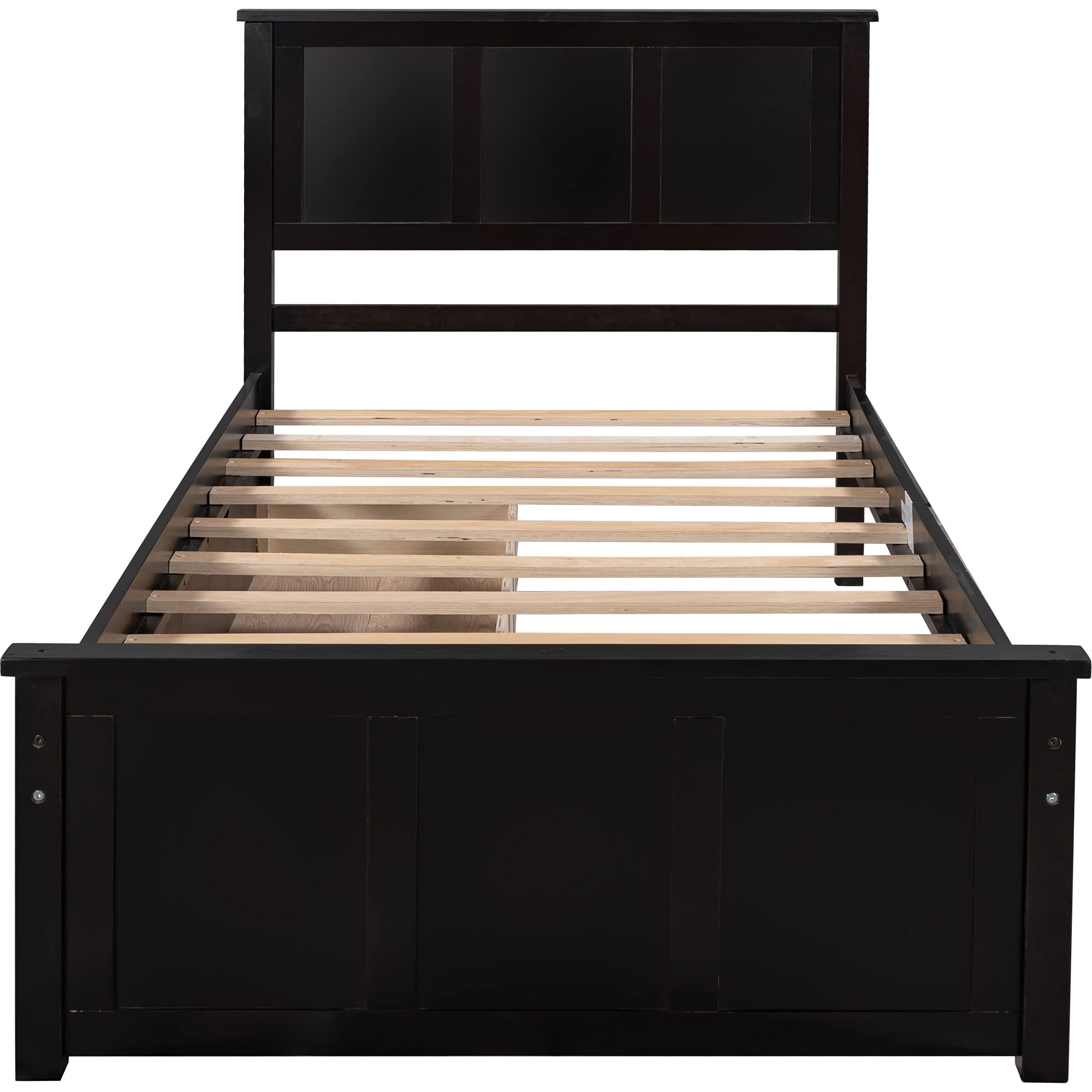 JINS&VICO Twin Size Solid Wood Platform Bed with 2 Storage Drawers - No Box Spring Needed, Espresso Finish - Perfect for Boys, Girls & Teens Bedrooms, Dorm Rooms or Guest Rooms