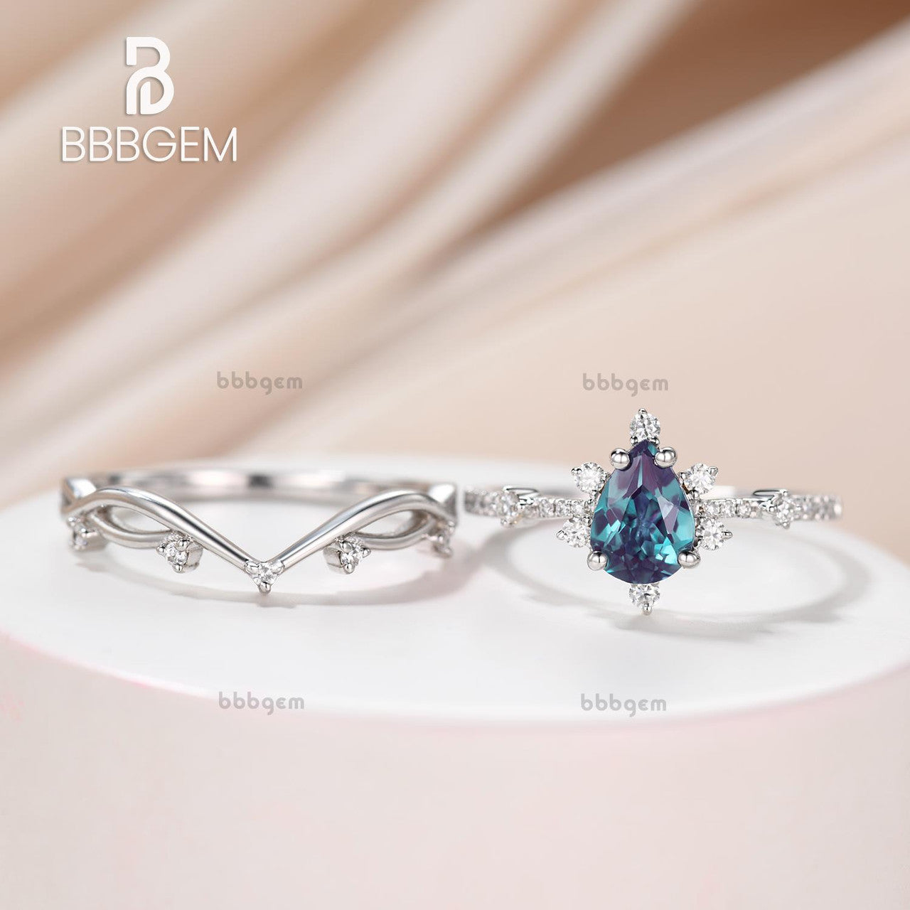 Vintage Art Deco Alexandrite Pear Lab Ring Set for Women - Nature Inspired Branch Vine Leaf Design, Perfect for Engagement, Promise, Wedding & Anniversary Gifts