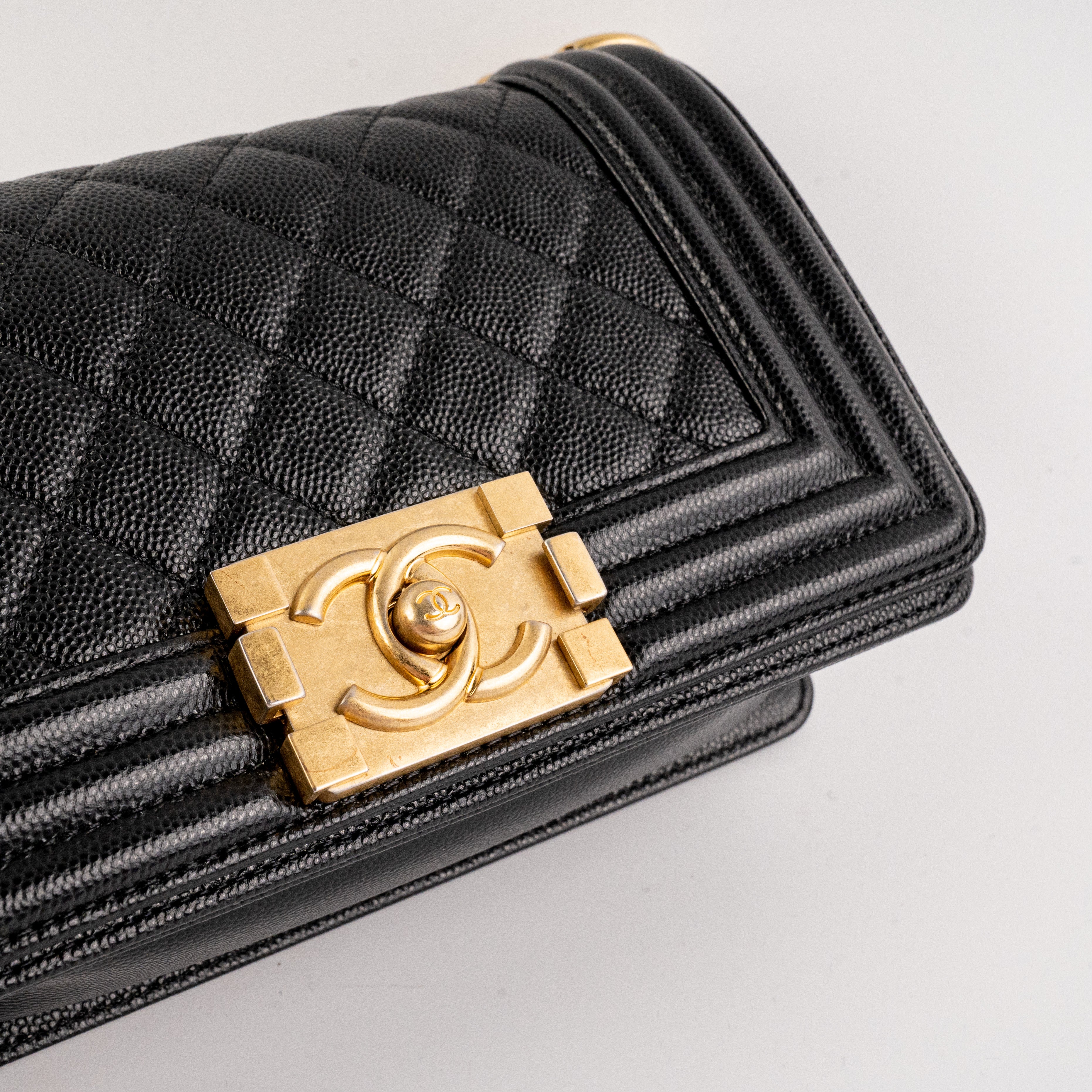 Chanel Caviar Small Black Boy Bag with Gold Hardware - Luxury Crossbody Bag for Women, Perfect for Parties & Evening Events