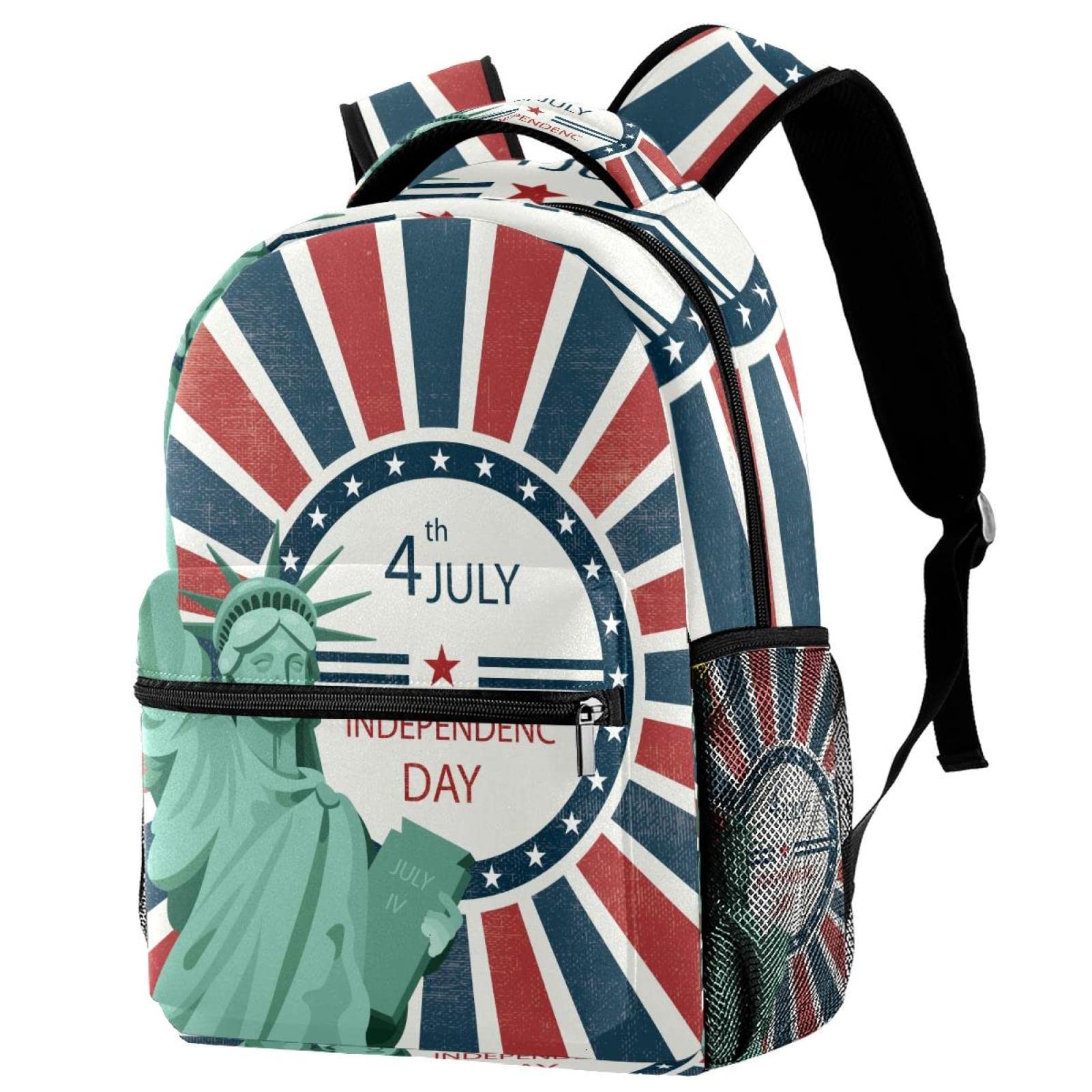 Vintage Stripes Backpack with Statue of Liberty & USA Flag Print - Unisex Bookbag for Women, Men & Students - Durable School, College, Travel & Hiking Backpack