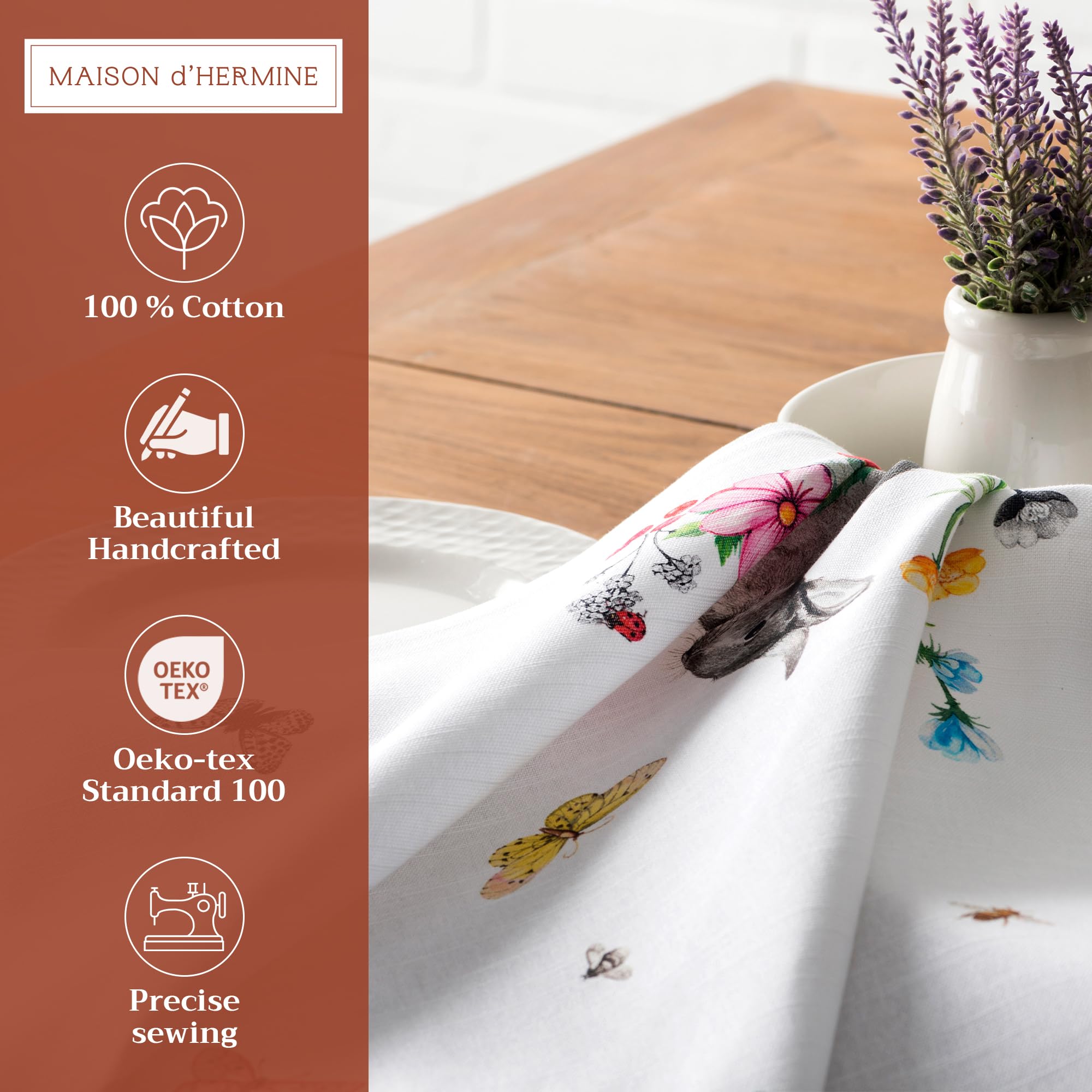 Maison d'Hermine 100% Cotton Cloth Napkins Set of 4 - Premium Washable Dinner Napkins for Kitchen, Party, Wedding & Restaurant - 20x20 Inch Spring/Summer Floral Design (Printemps) - Perfect for Easter Decorations & Everyday Dining