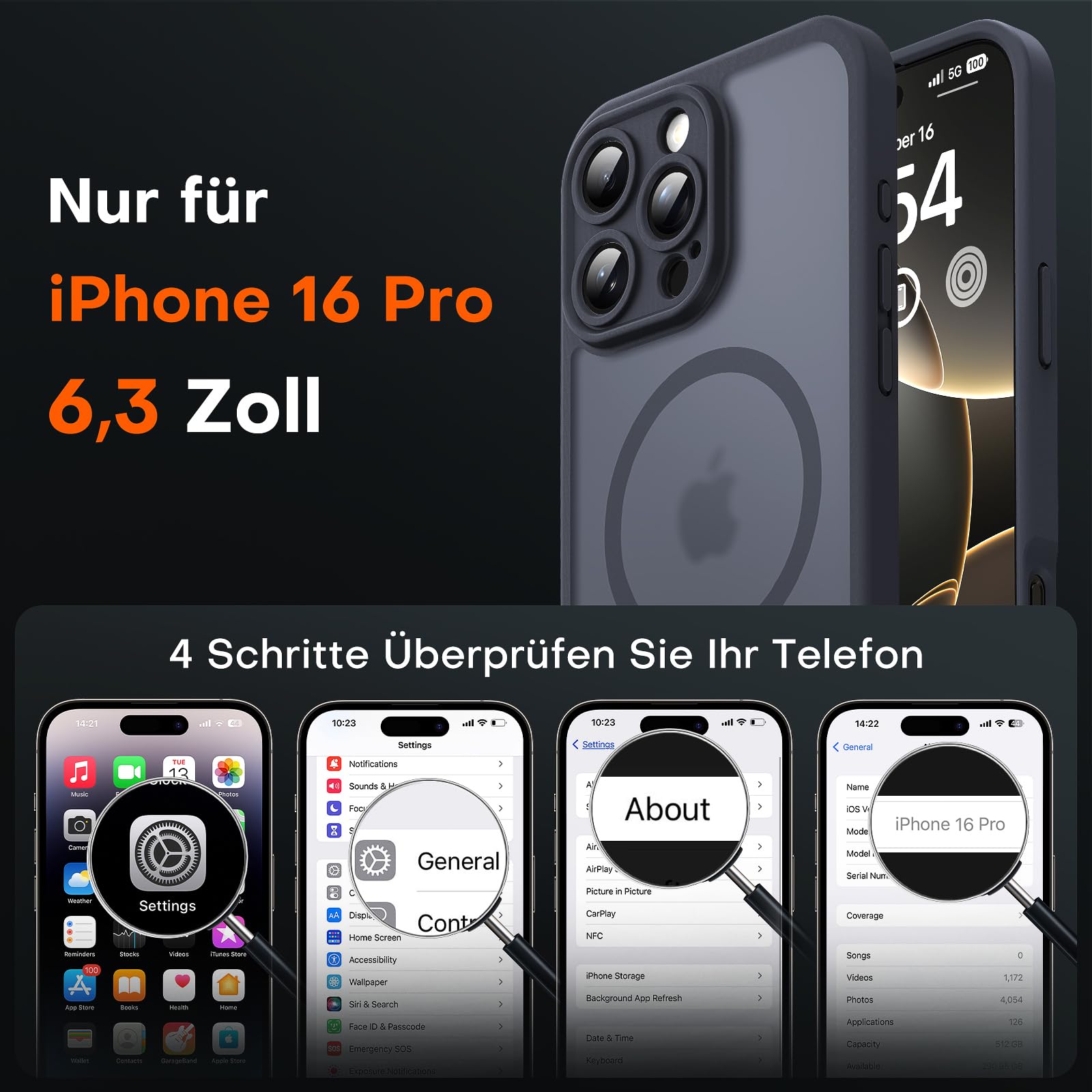 TOCOL 3 in 1 Magnetic Case for iPhone 16 Pro with 2 Tempered Glass Screen Protectors - Shockproof, Scratch Resistant, Full Camera Protection Magsafe Compatible Phone Cover (Black) - Perfect for Work, Travel & Outdoor Activities