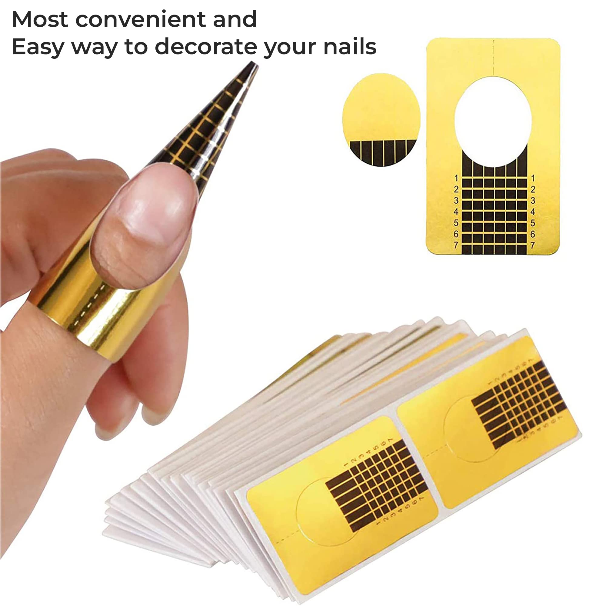 MAPPERZ Golden Horseshoe Nail Extension Tips - 200pcs Thick Paper Forms for Acrylic & Gel Nails - DIY Nail Art Accessories for Professional Salon & Home Manicure - Perfect for Nail Building, Extensions and Creative Nail Designs