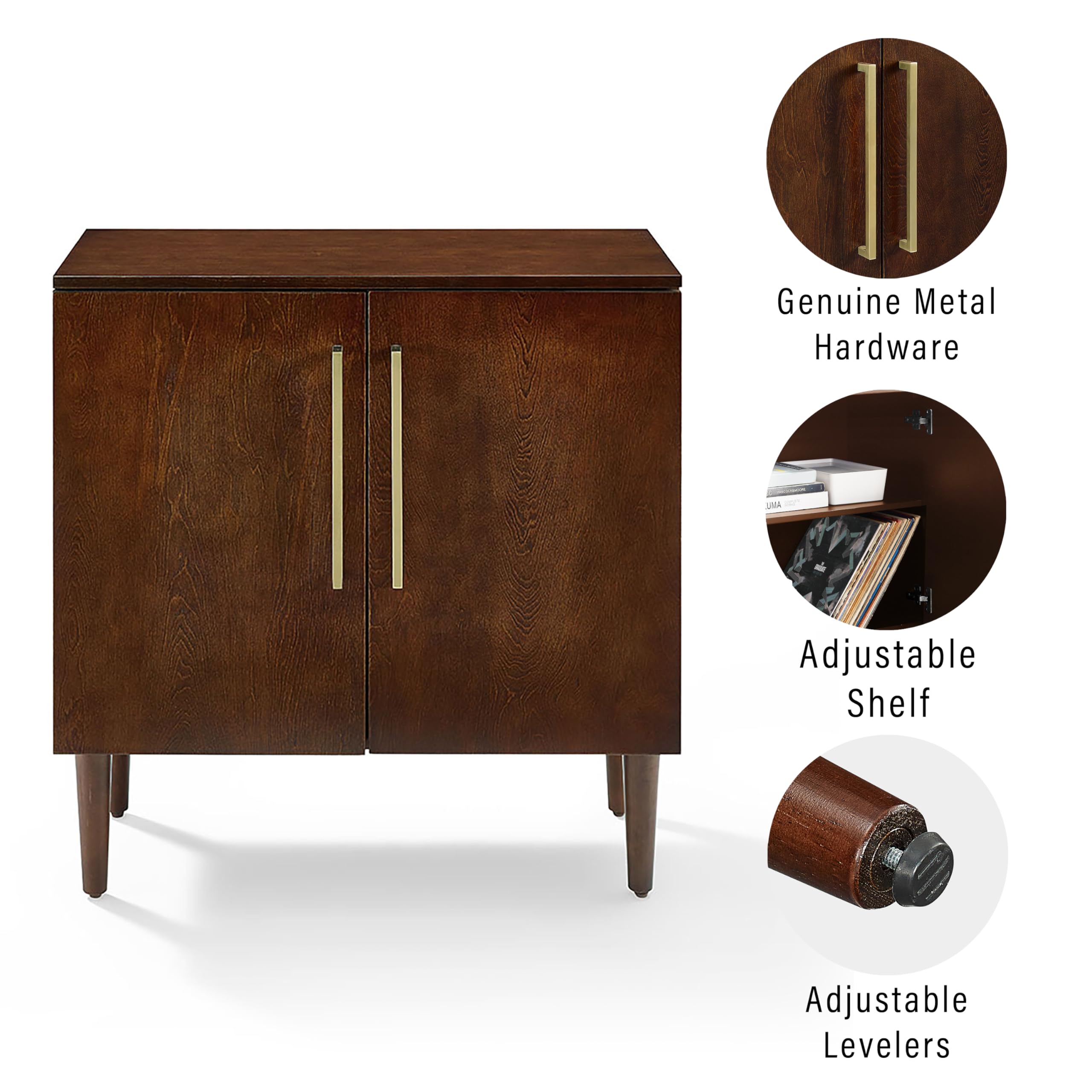 Crosley Everett Mahogany Storage Cabinet & Vinyl Record Player Stand with Records Holder - Perfect for Living Room, Home Theater & Music Room Organization