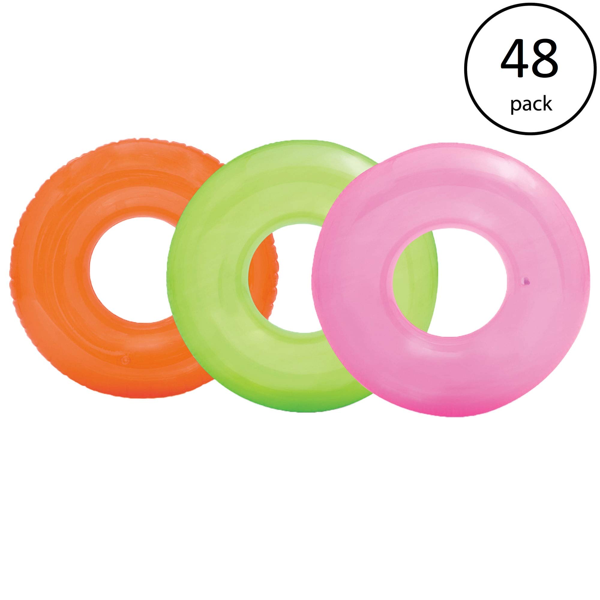 Intex 48-Pack Colorful Transparent Inflatable Swimming Pool Tubes - Beach Float Rafts for Kids & Adults - Perfect for Pool Parties, Summer Fun, and Water Games