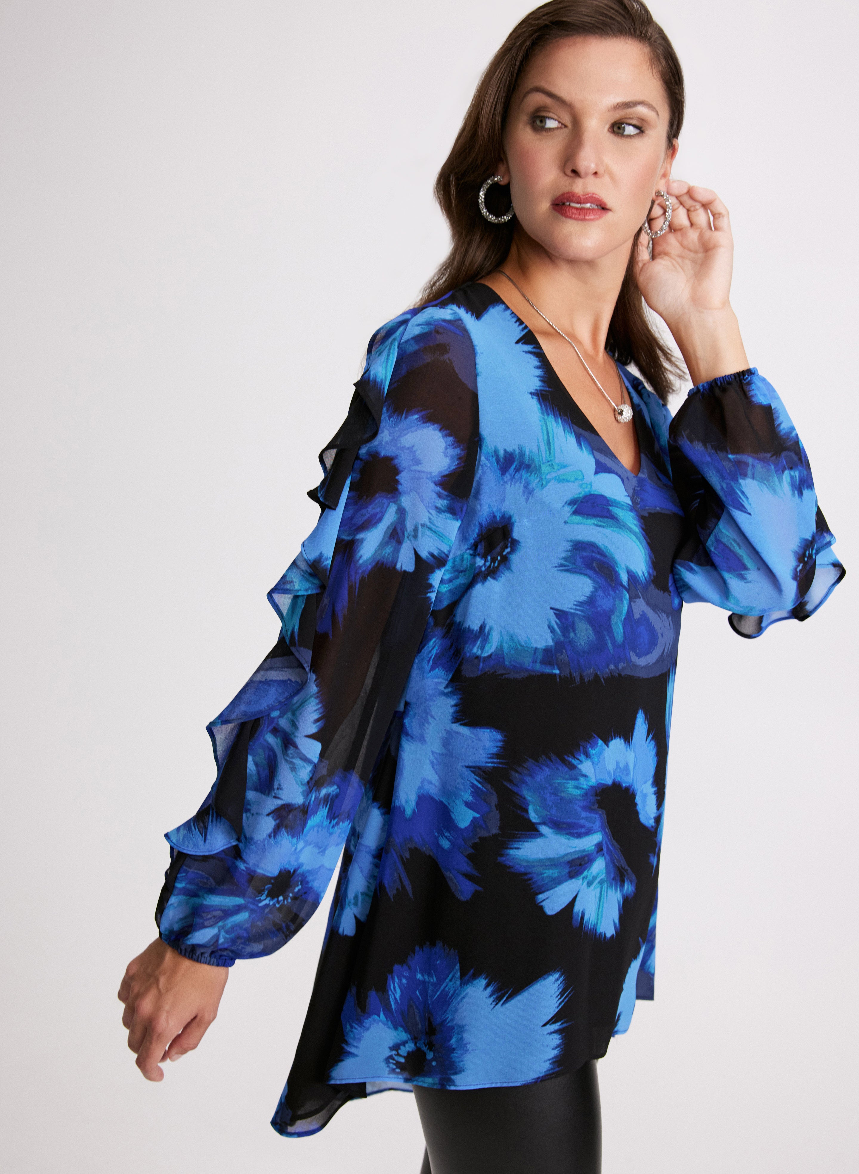 Elegant Floral Print Chiffon Blouse for Women - Lightweight Summer Tops - Perfect for Office, Date Night & Casual Outings