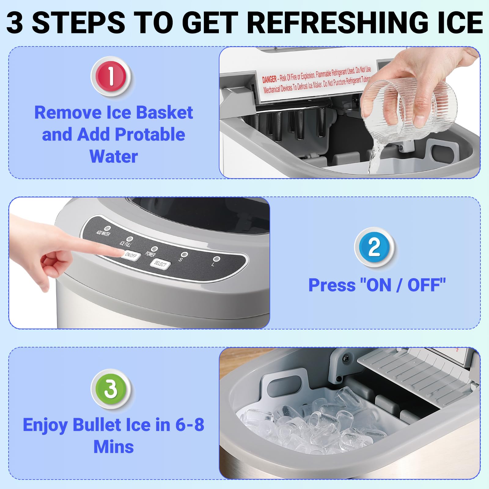 Fast Countertop Ice Maker - 9 Ice Cubes in 6 Minutes, 26Lbs/24H, Portable Ice Machine with Scoop & Basket, 2 Bullet Ice Sizes for Home, Kitchen, Bar, Camping, RV - Perfect for Parties, Drinks & Outdoor Adventures