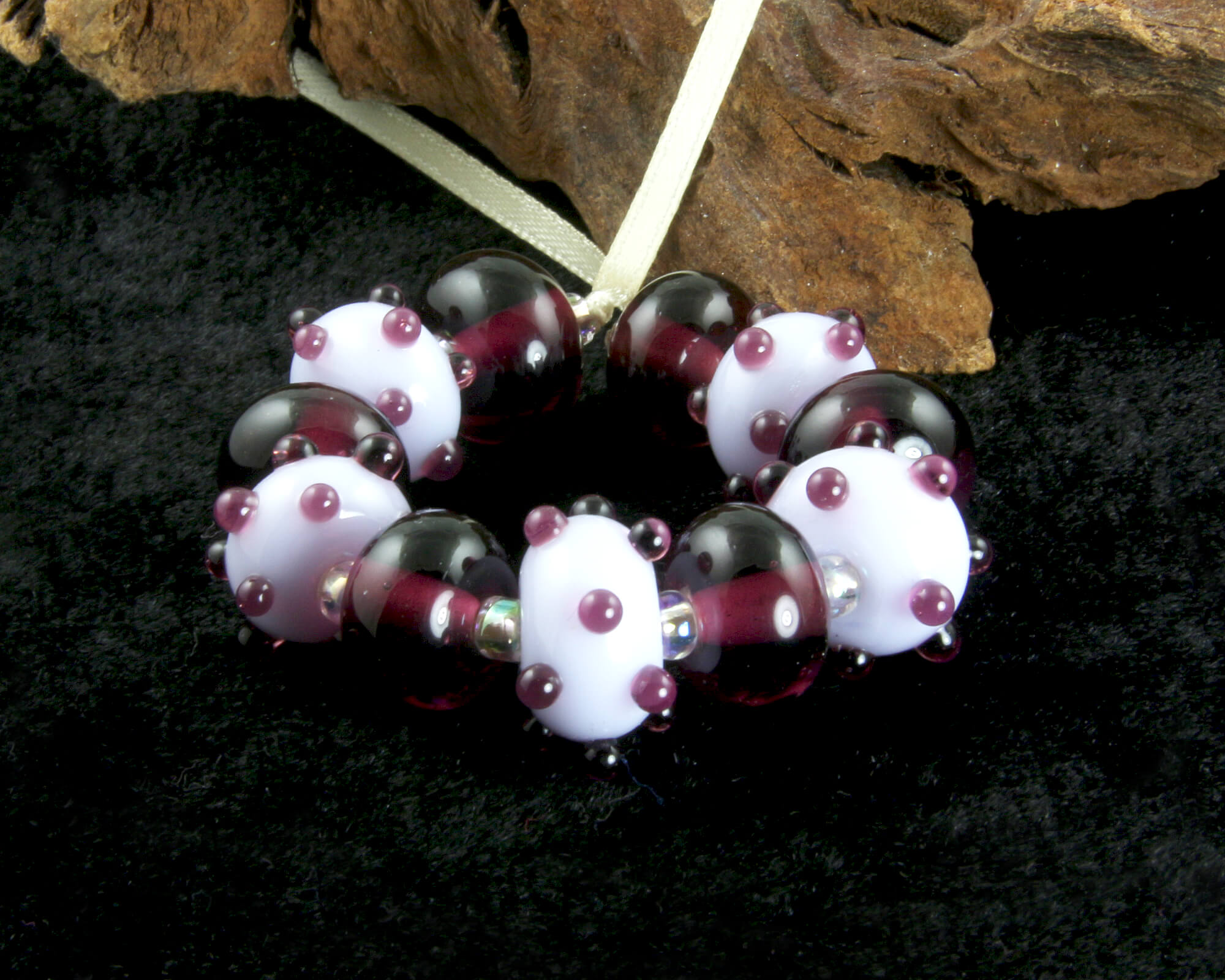 Amethyst Polka Dots Lampwork Glass Beads Set for Jewelry Making - DIY Bracelet, Necklace & Craft Projects - SRA Certified Gemstone Beads
