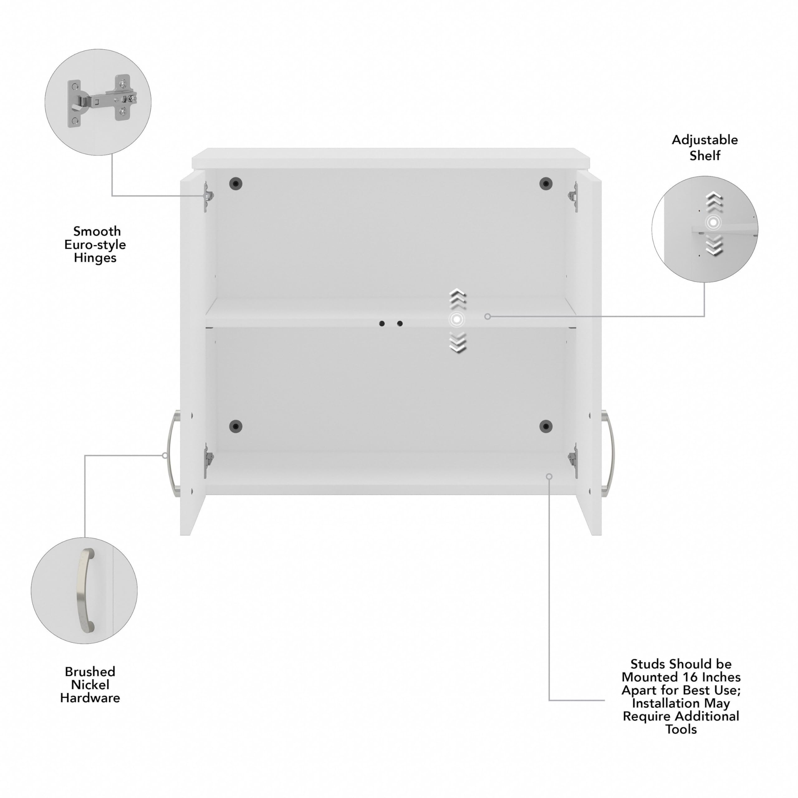 White Universal Closet Wall Cabinet with Doors & Shelves for Home Office Storage