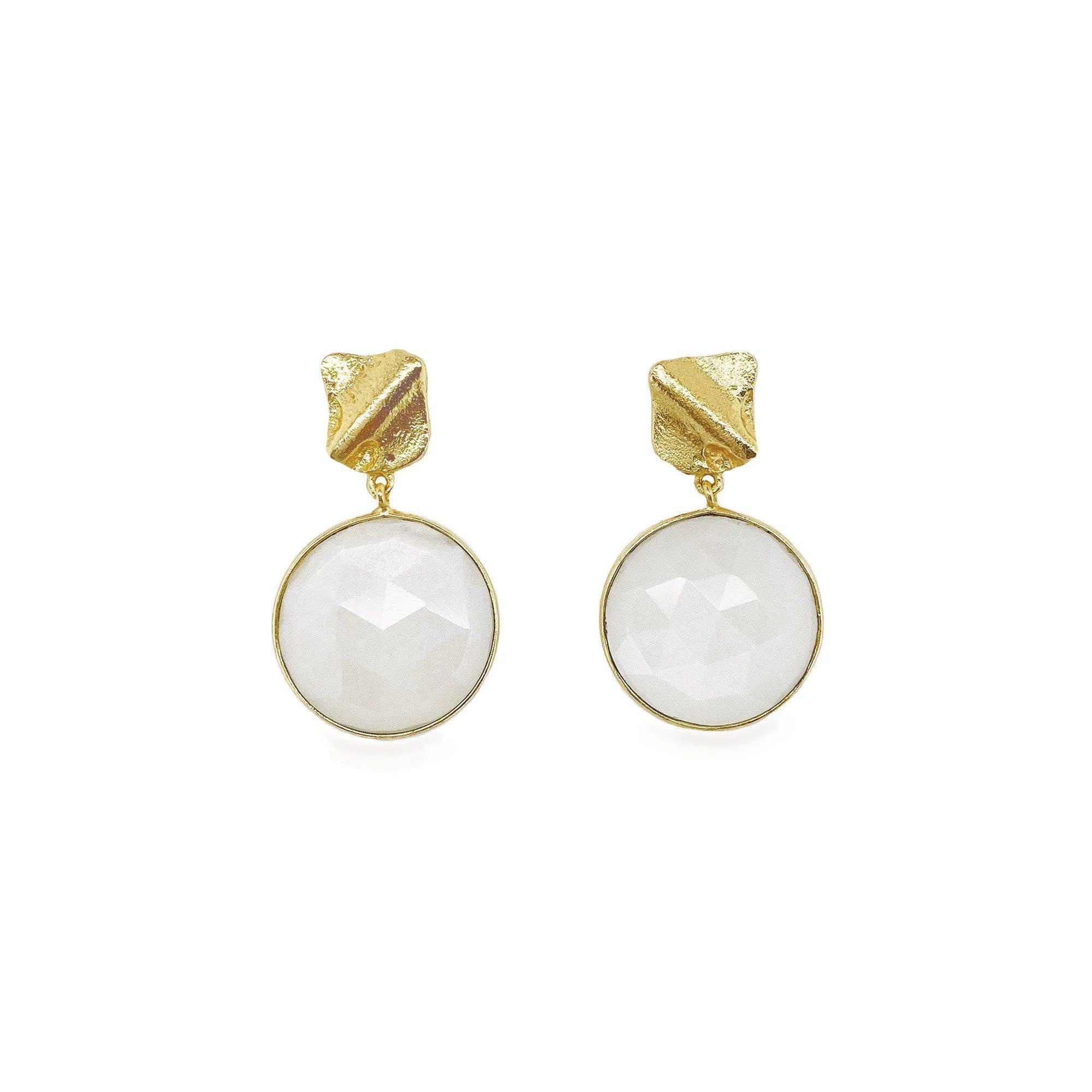 Rainbow Moonstone Disc Earrings for Women - Sterling Silver Dangle Earrings with Natural Gemstone - Elegant Boho Jewelry for Everyday Wear, Parties & Special Occasions