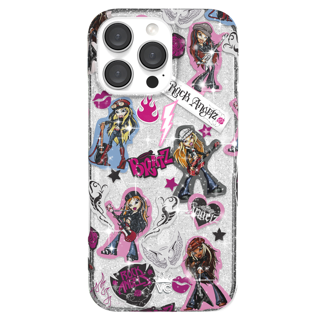 Bratz Rock Angelz Glitter iPhone Case - Stylish Protective Cover for iPhone 13/14/15 Pro Max - Trendy Sparkle Design for Girls & Teens - Perfect for School, Parties & Daily Use