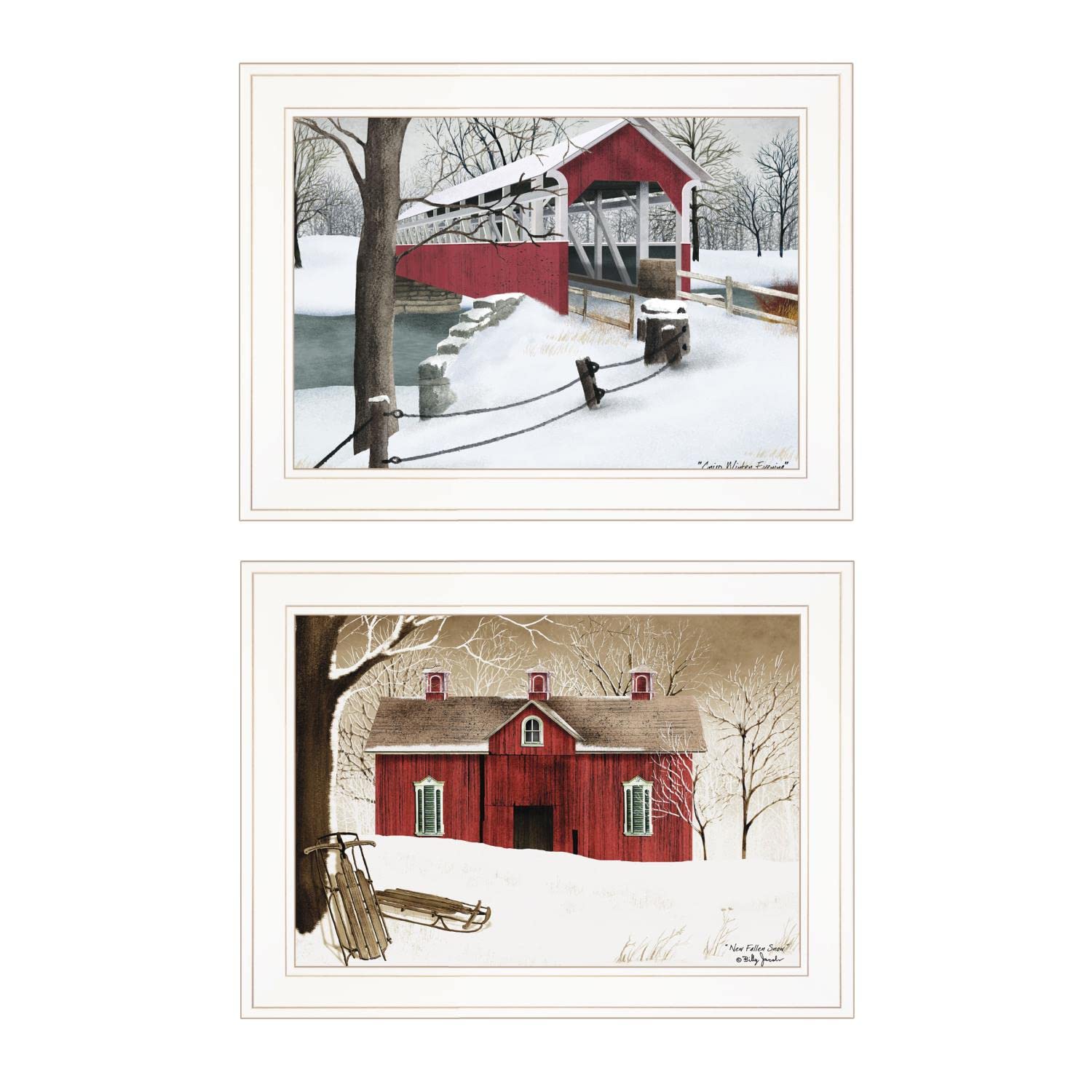 Billy Jacobs Winter Evening 2-Piece Vignette Art Set - White Framed Wall Decor for Living Room, Bedroom & Office