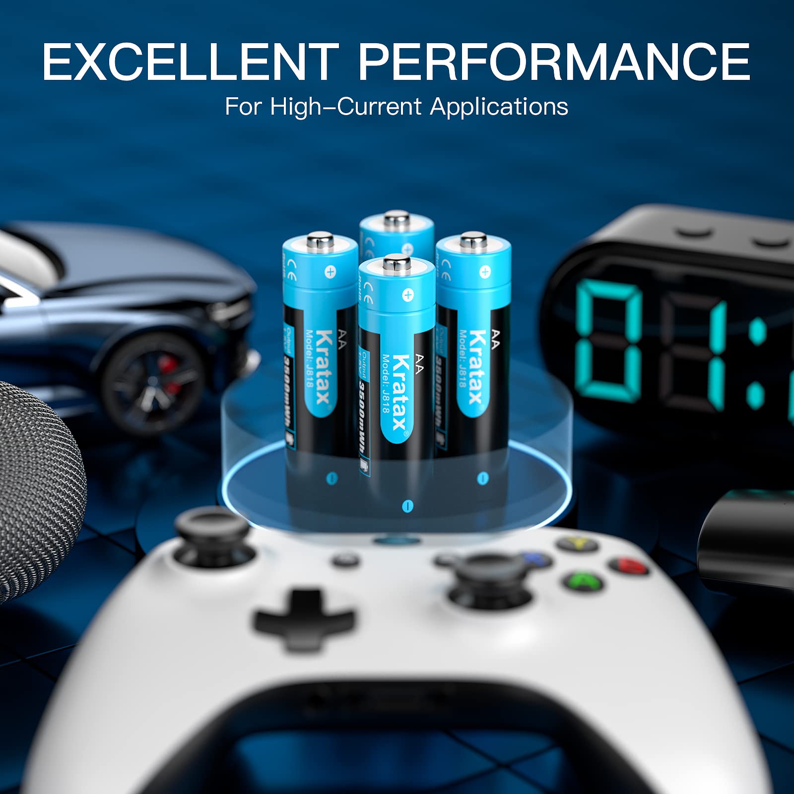 Kratax 1.5V Rechargeable AA Lithium Batteries 4 Pack - 3500mWh High Capacity Li-ion Battery with 1600 Cycles, Precharged & Fast Charging - Perfect for Digital Cameras, Game Controllers, and Smart Home Devices