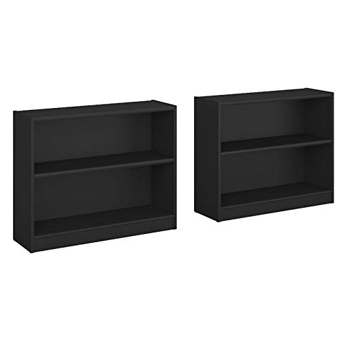 Scranton & Co Universal 2 Shelf Bookcase Set of 2 - Classic Black Wooden Bookshelf for Living Room, Bedroom, Office Storage & Organization