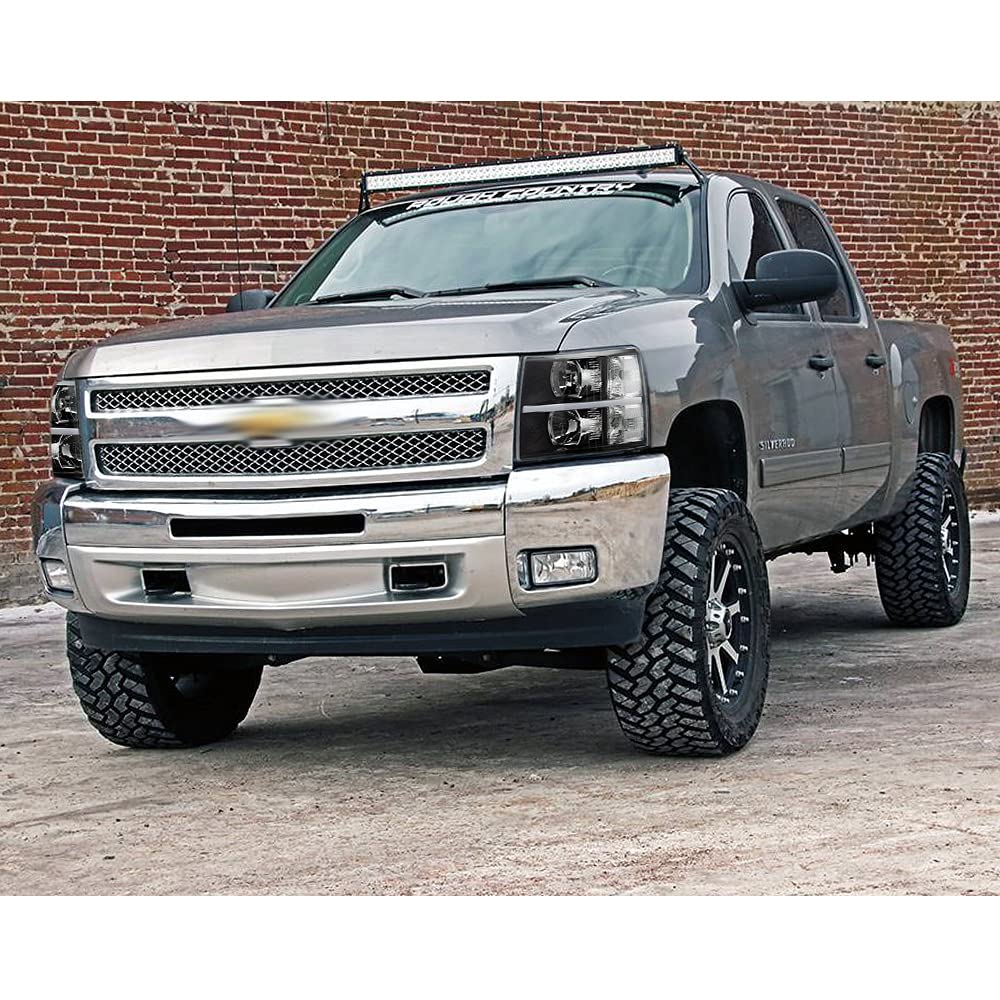 LED DRL Headlight Assembly Replacement for 2007-2013 Chevy Silverado - Clear Lens Black Housing with Clear Reflector - Left & Right Pair - Perfect for Night Driving & Off-Road Adventures